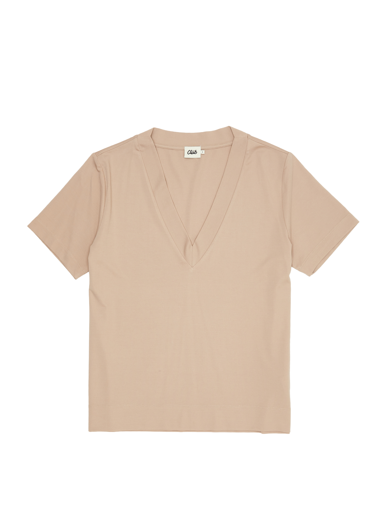 Bej V Yaka Basic T-shirt_6