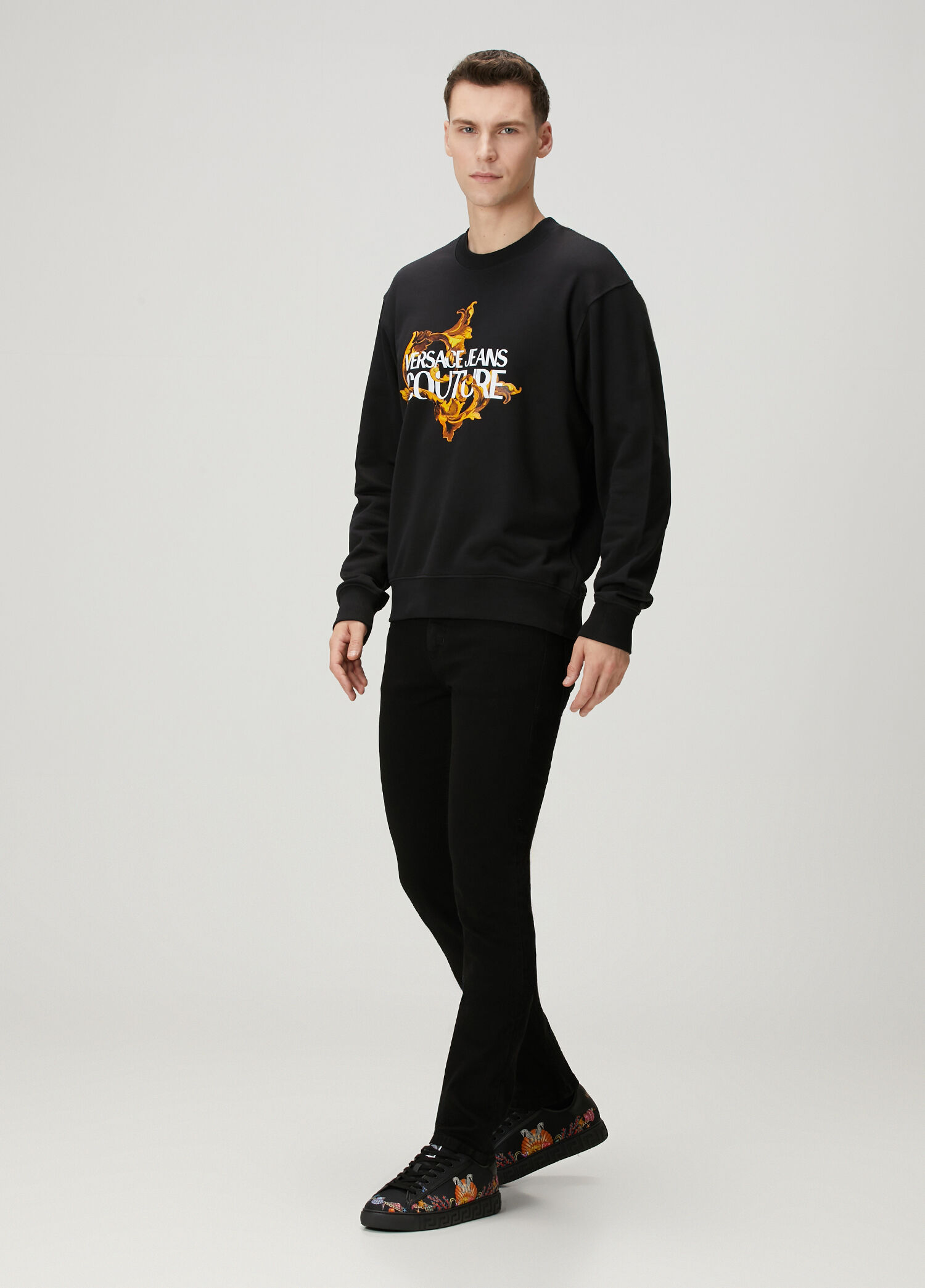 Versace Jeans Couture - Siyah Logo Baskılı Sweatshirt - Siyah
