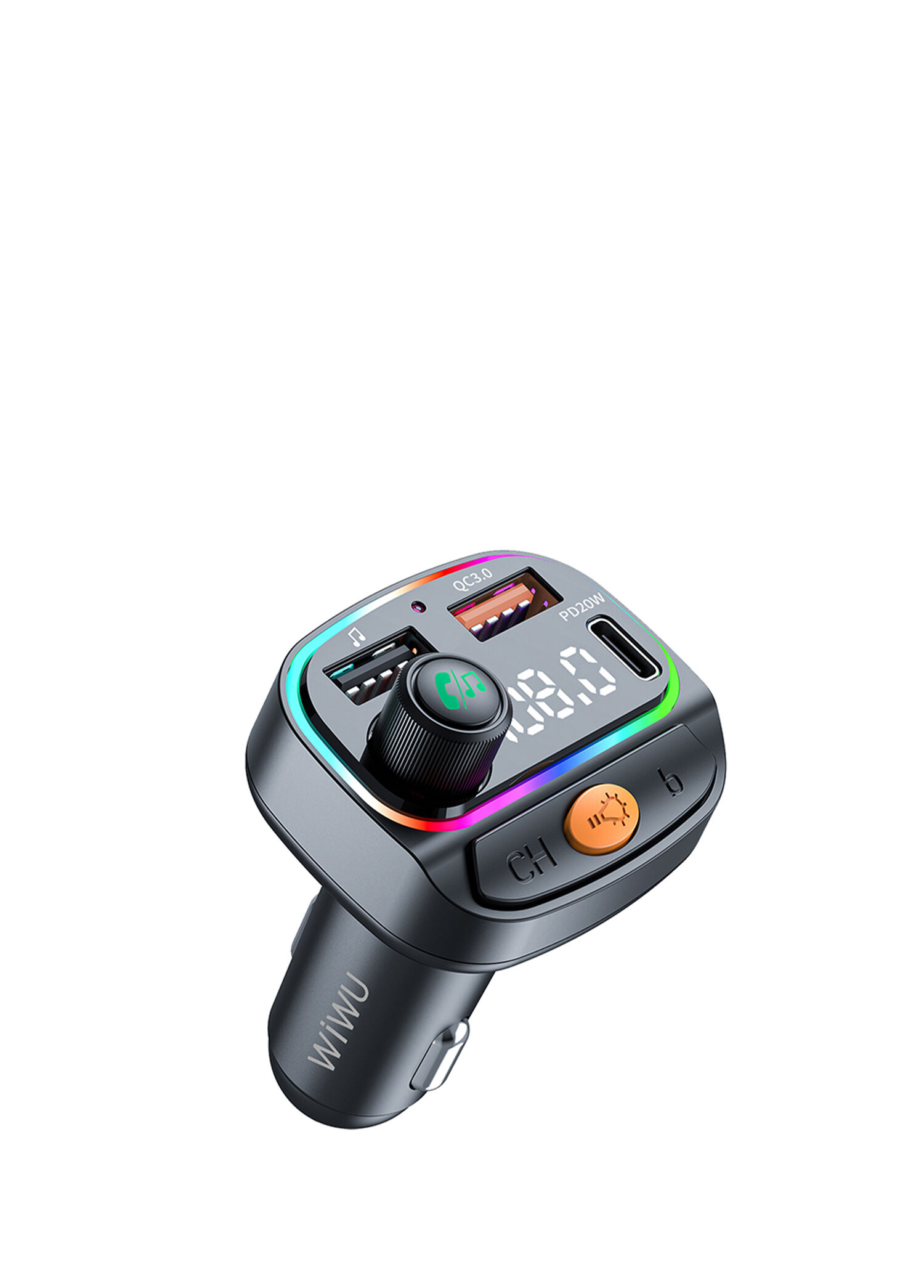 Wi-QC031 RGB Bluetooth Transmitter MP3 Type-C + USB-A Araç Şarjı