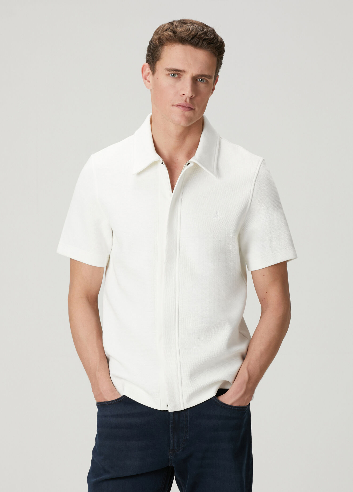 Beyaz Comfort Fit Armürlü Polo Gömlek