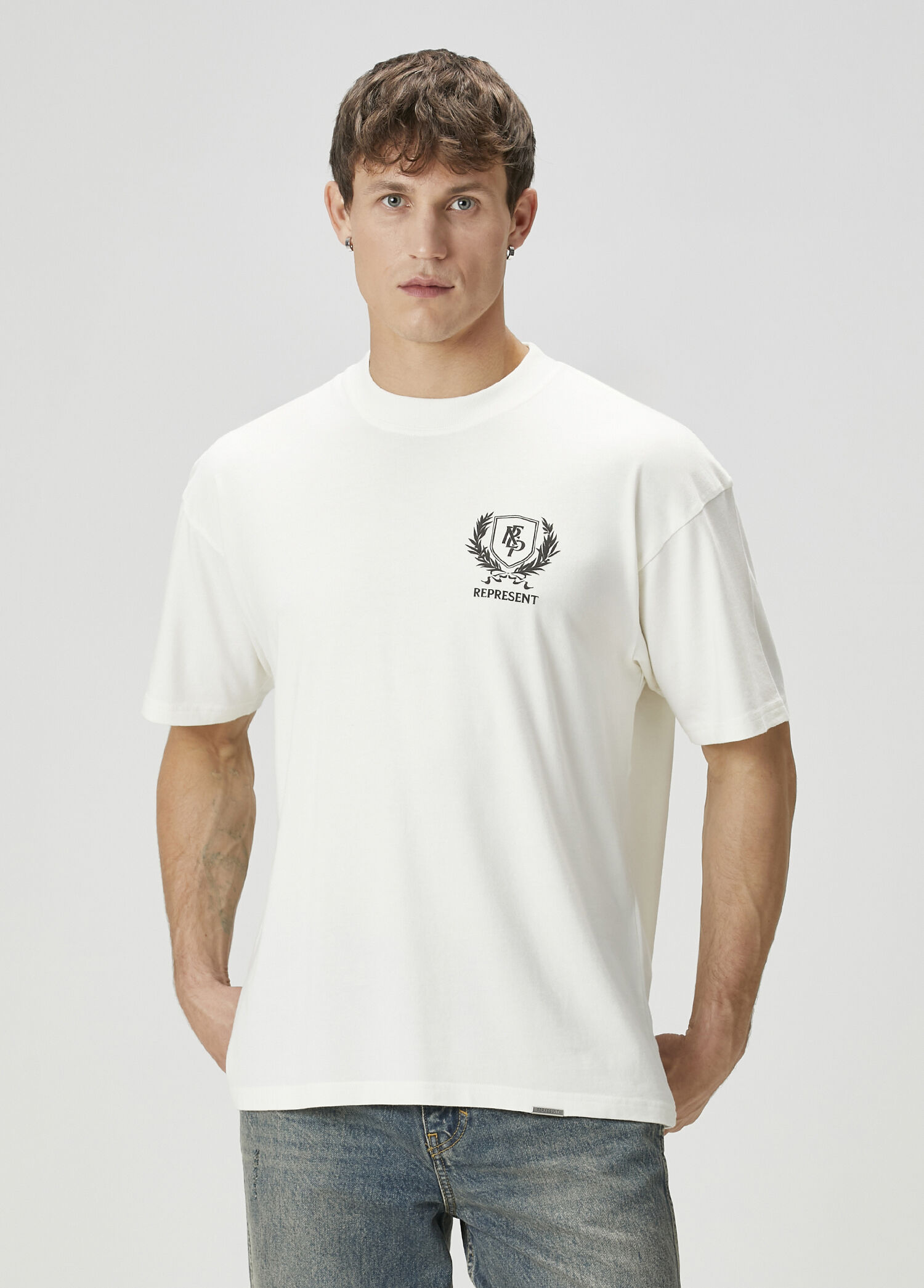 Krem Logo Baskılı Oversized T-shirt