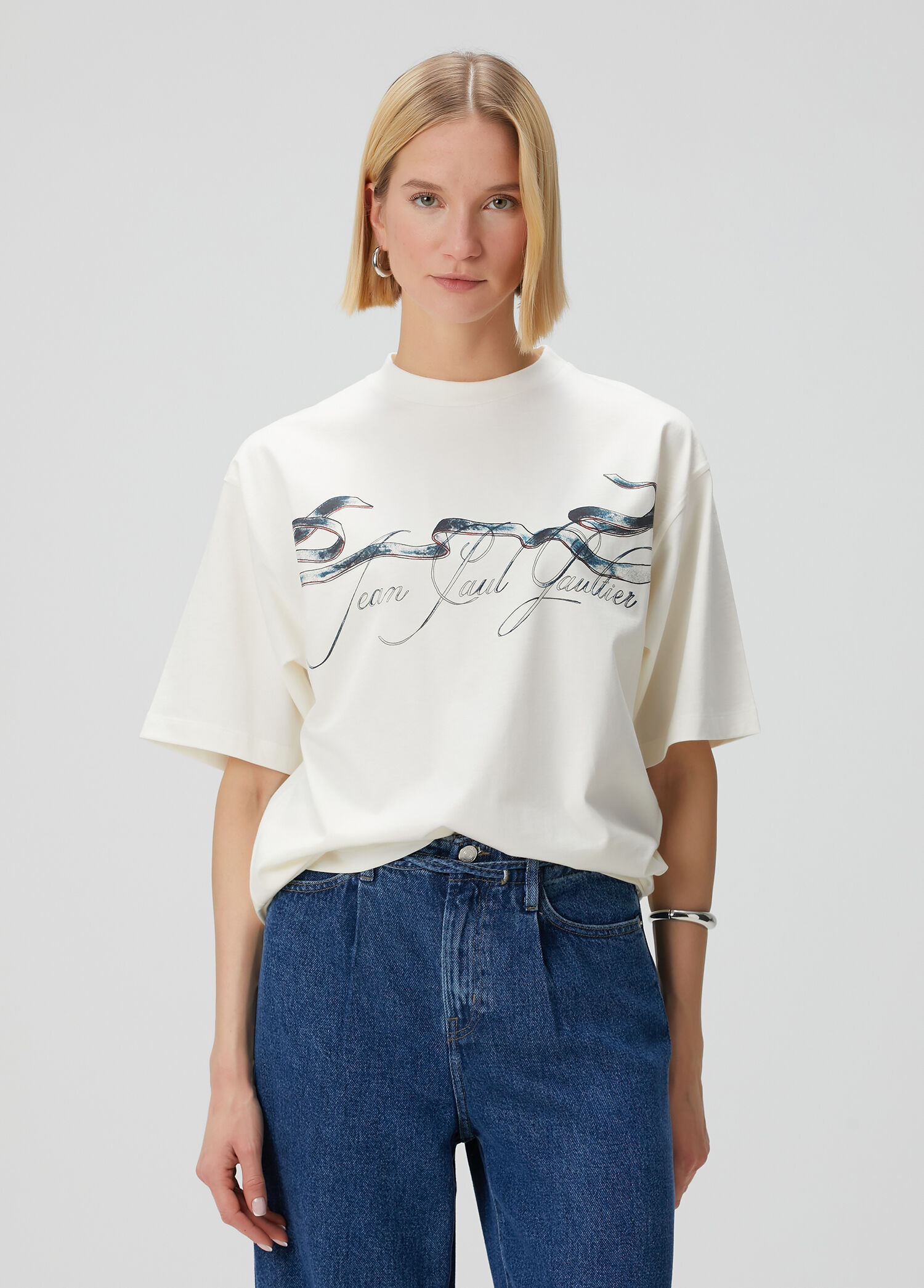 Jean-Paul GAULTIER カットソー Jean Paul Gaultier - Oversized Beyaz Logo Baskılı T-shirt - Beyaz