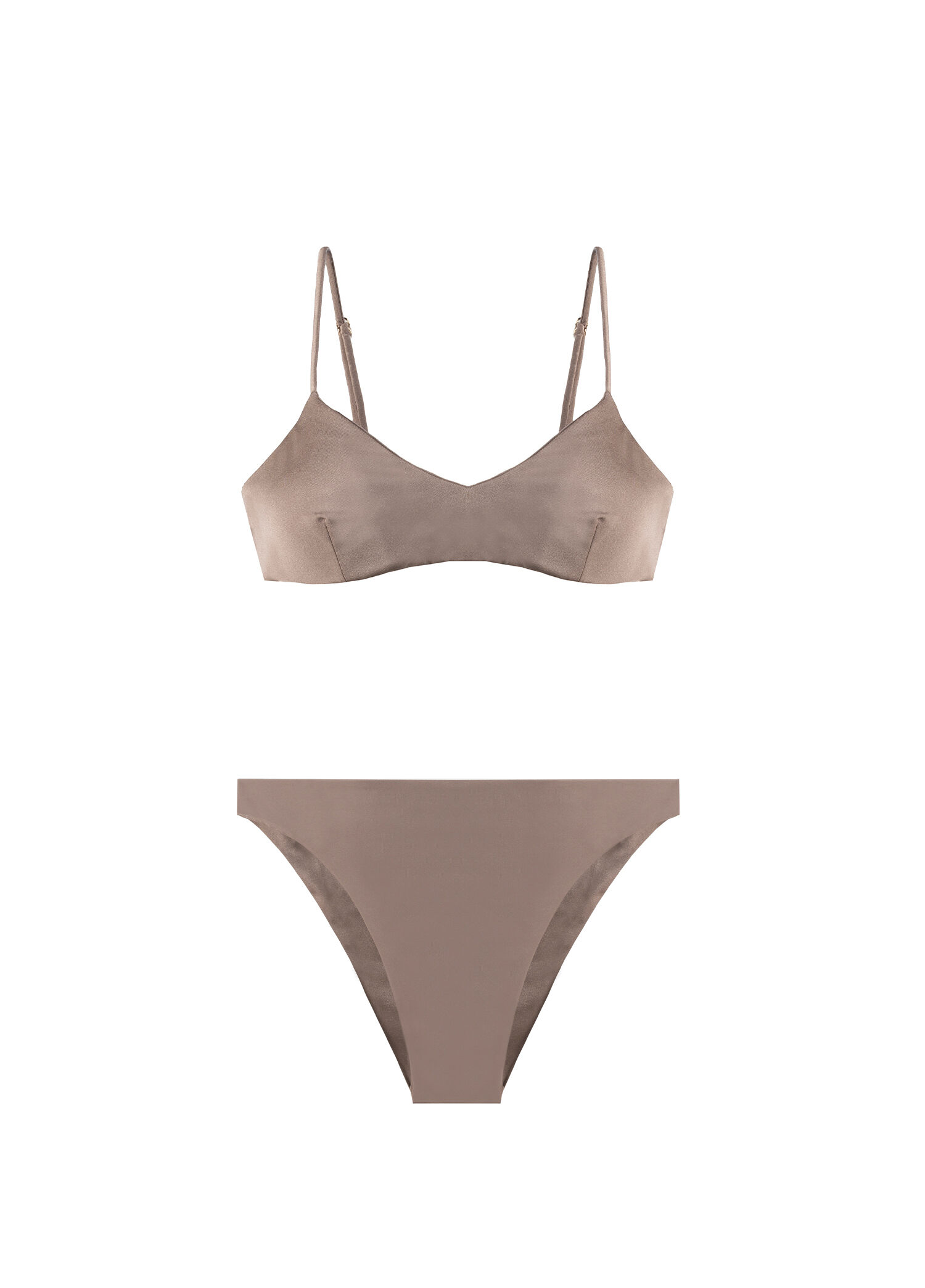 Karen Kahverengi Bralette Yüksel Bel Kadın Bikini Takımı