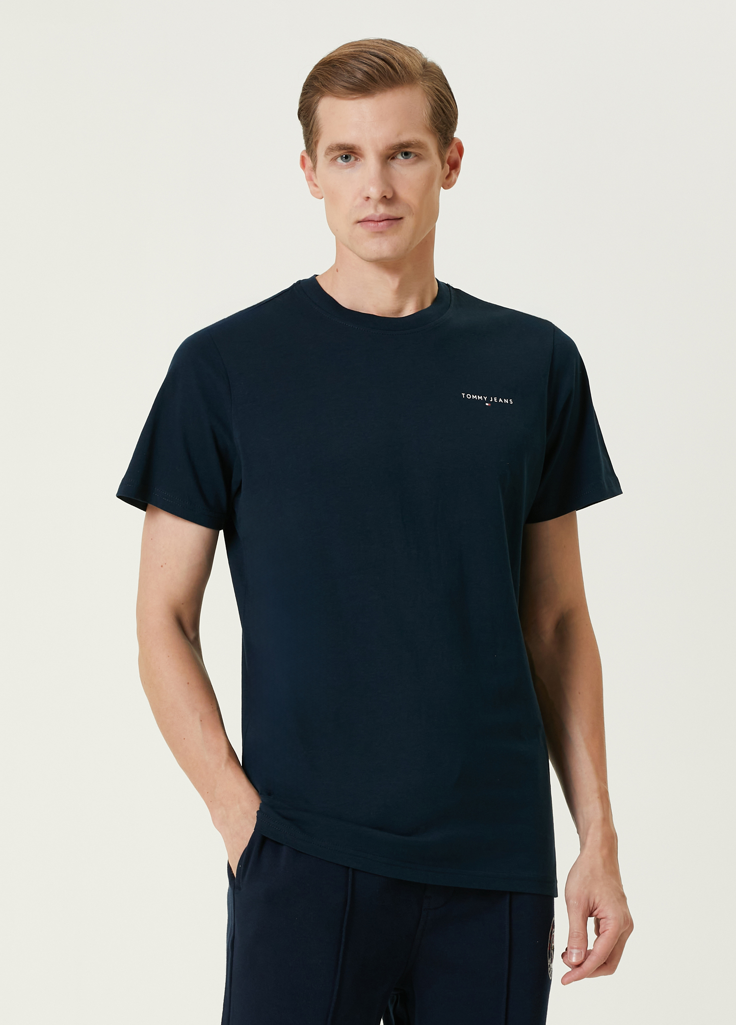 Slim Fit Lacivert Logolu T-shirt