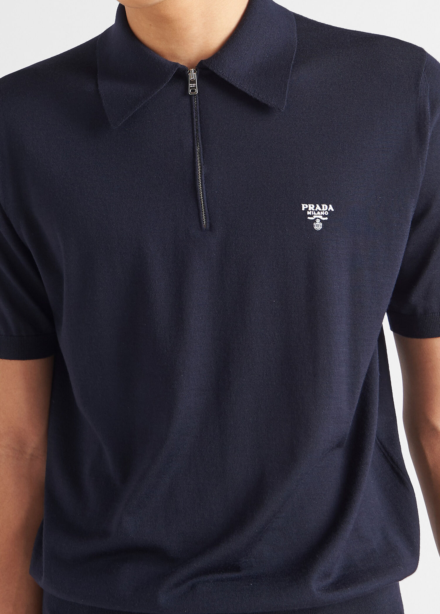 Prada Mavi Erkek Superfine Mavi Yün Polo Erkek T-shirt 1594516