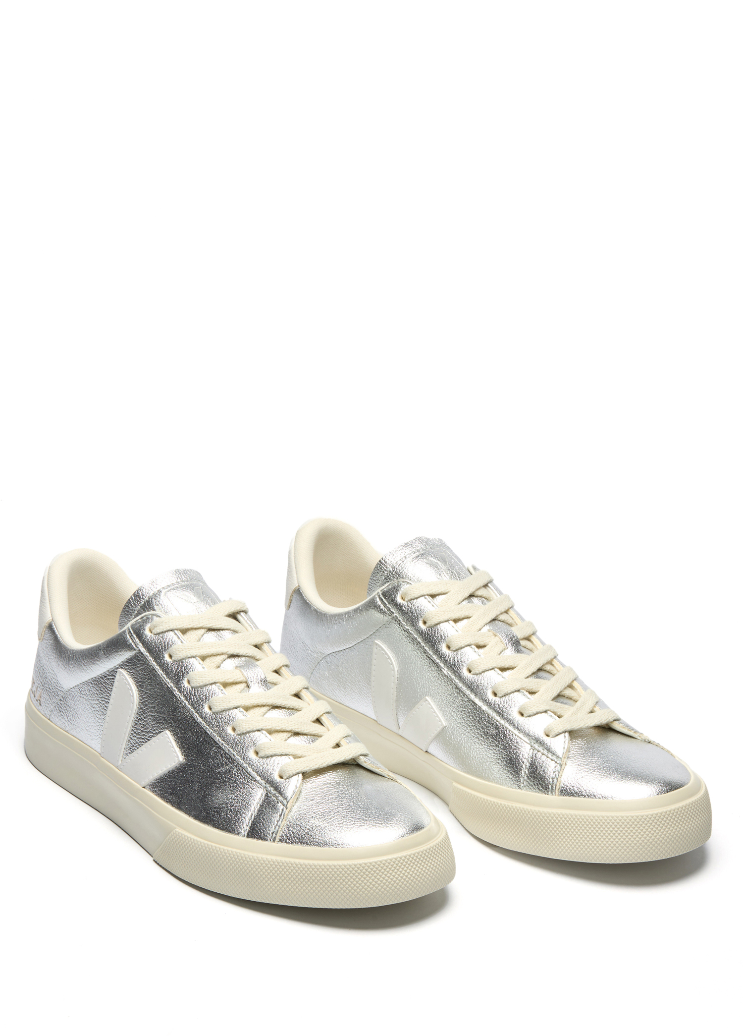 Veja - Campo Chromefree Beyaz Silver Kadın Deri Sneaker - Beyaz-Gümüş