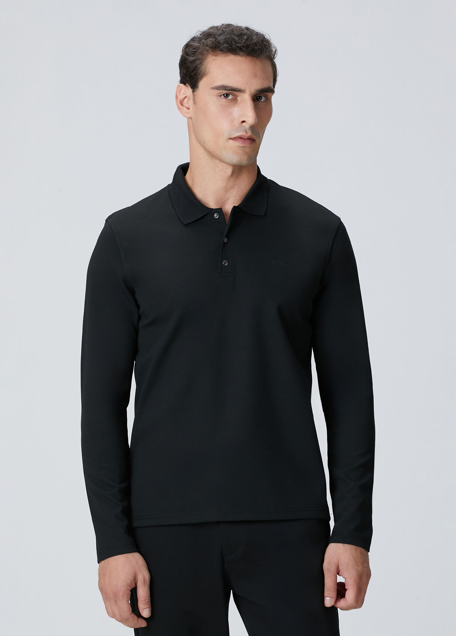 Siyah Polo Yaka Sweatshirt
