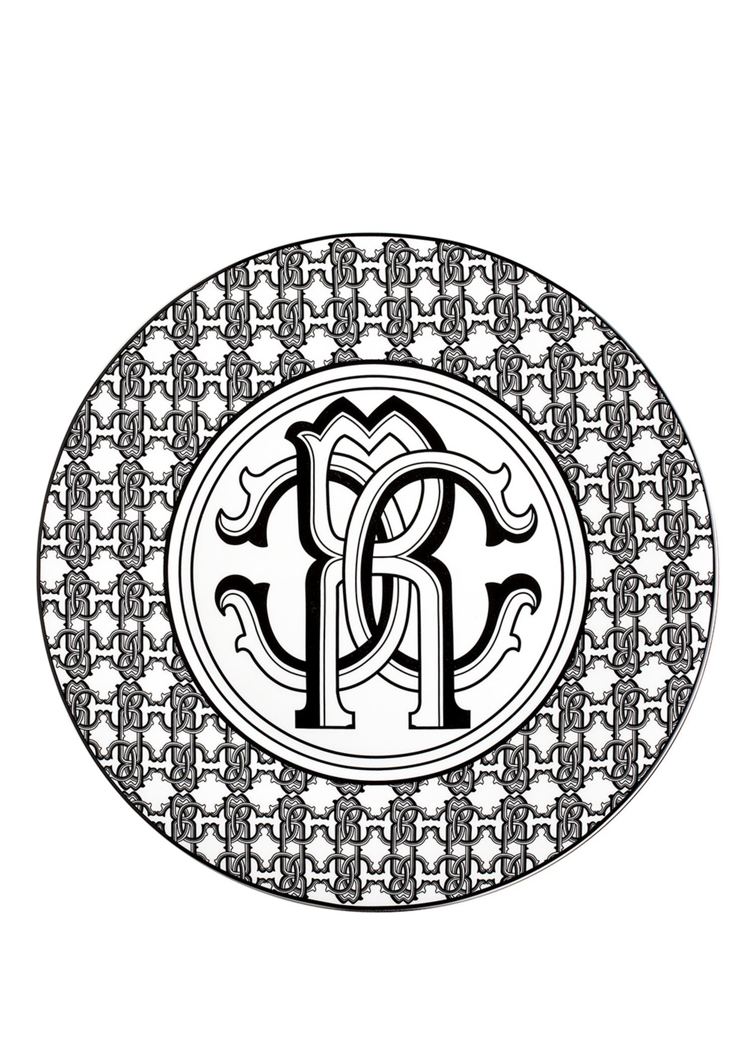 Monogram Siyah Beyaz Desenli Porselen Servis Tabağı ve Supla 32 cm