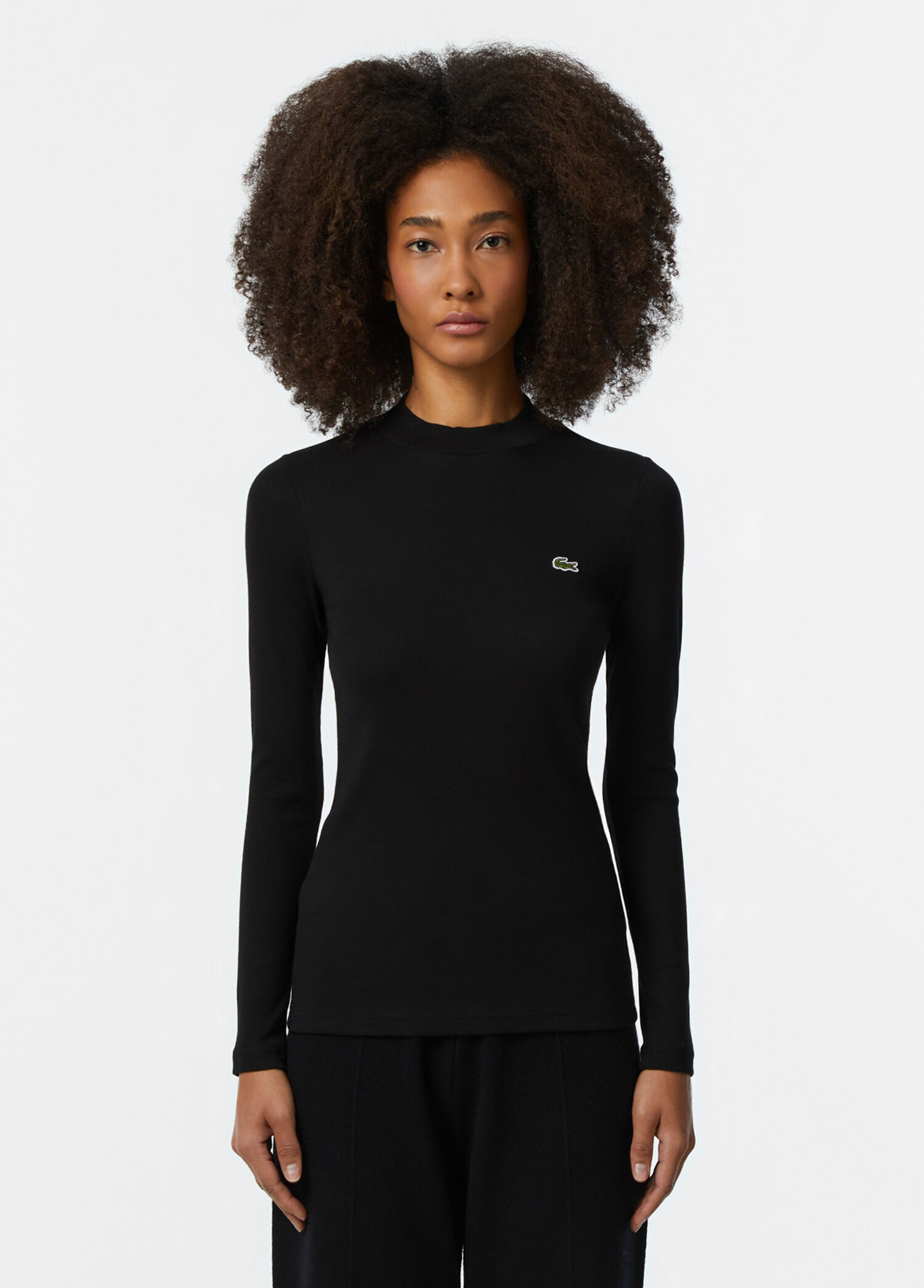 P Lacoste Slim Fit Long Sleeve Crew Neck Black Womens T Shirt