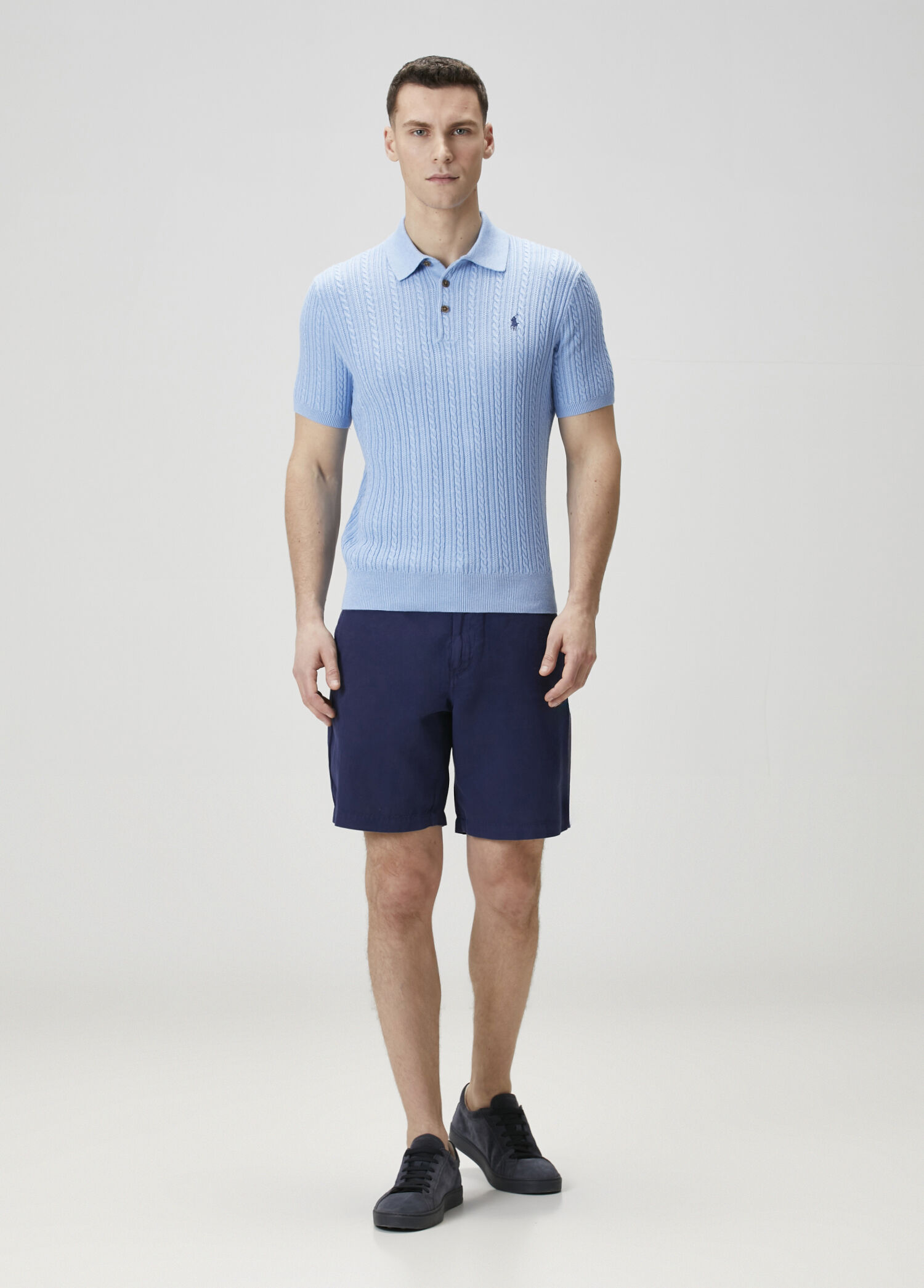 Polo Ralph Lauren Mavi Erkek Mavi Polo Yaka Örgü Dokulu T-shirt