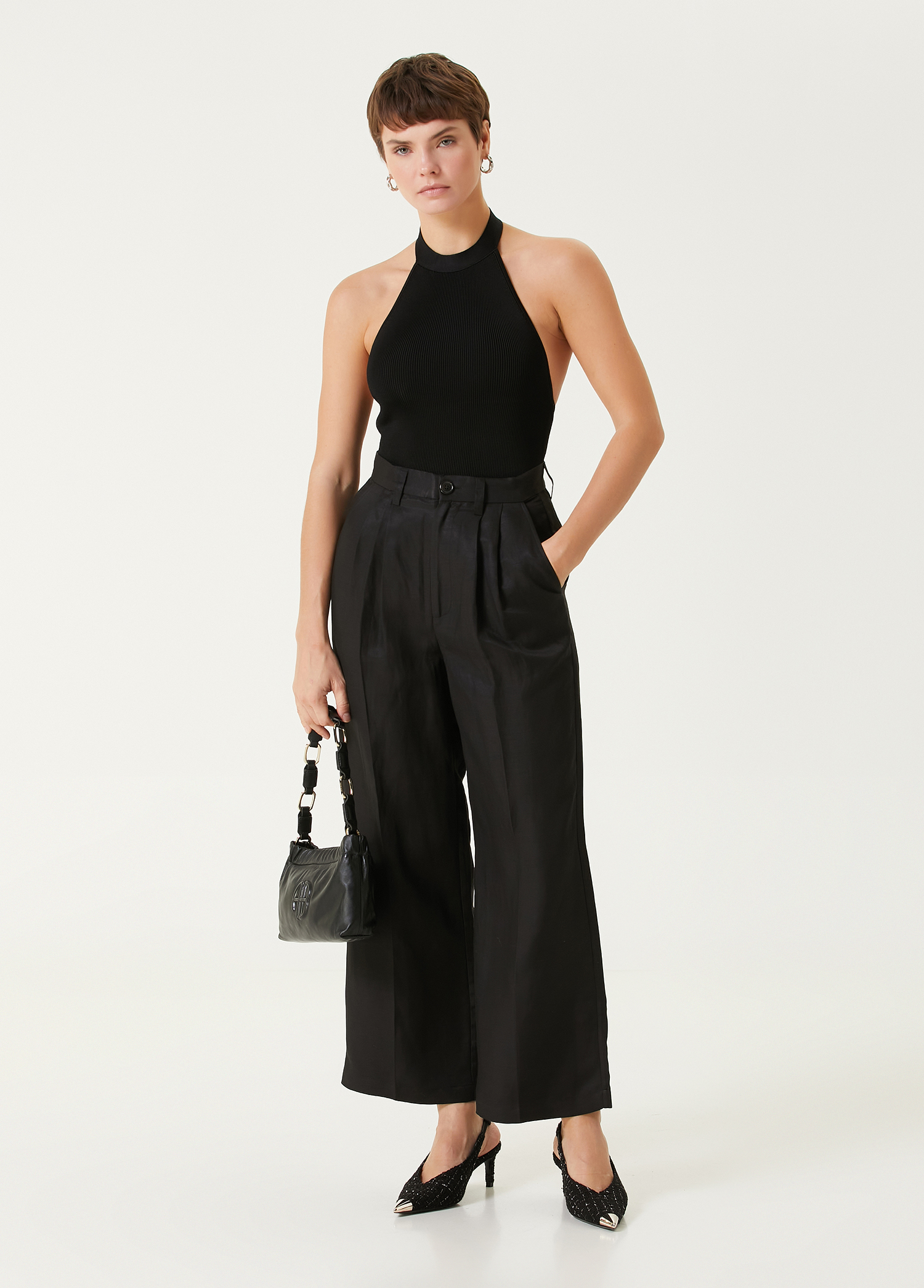 Siyah Wide Leg Pantolon