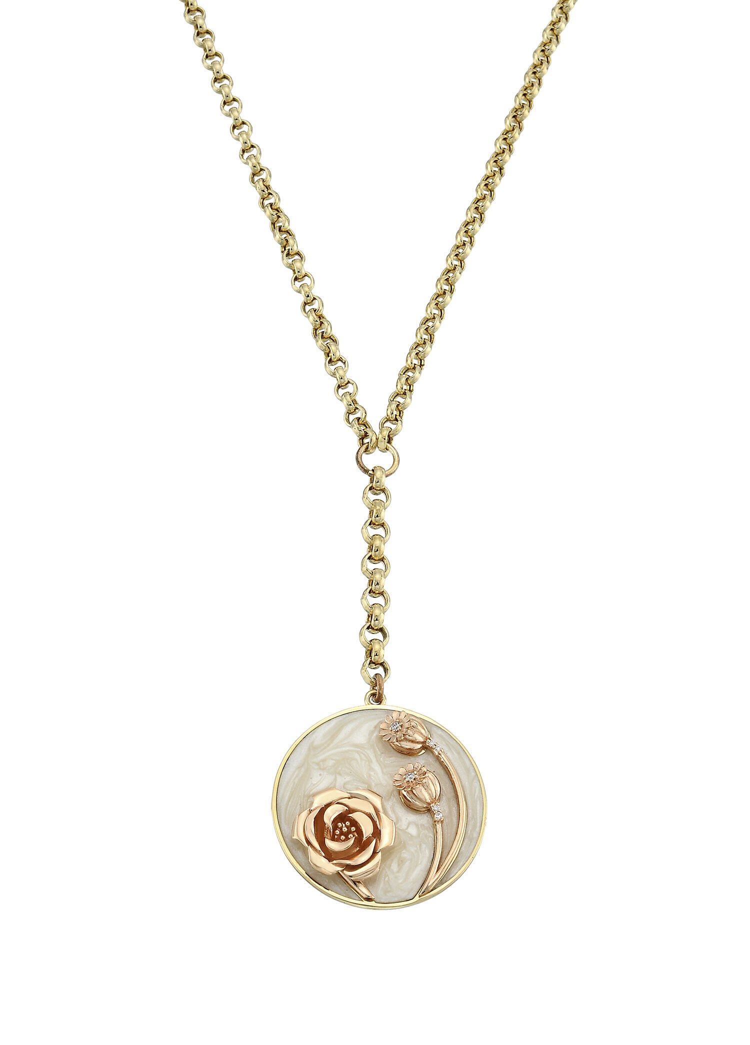 Pearl Color Bloom Pırlanta Taşlı 14 Ayar Altın Kadın Kolye
