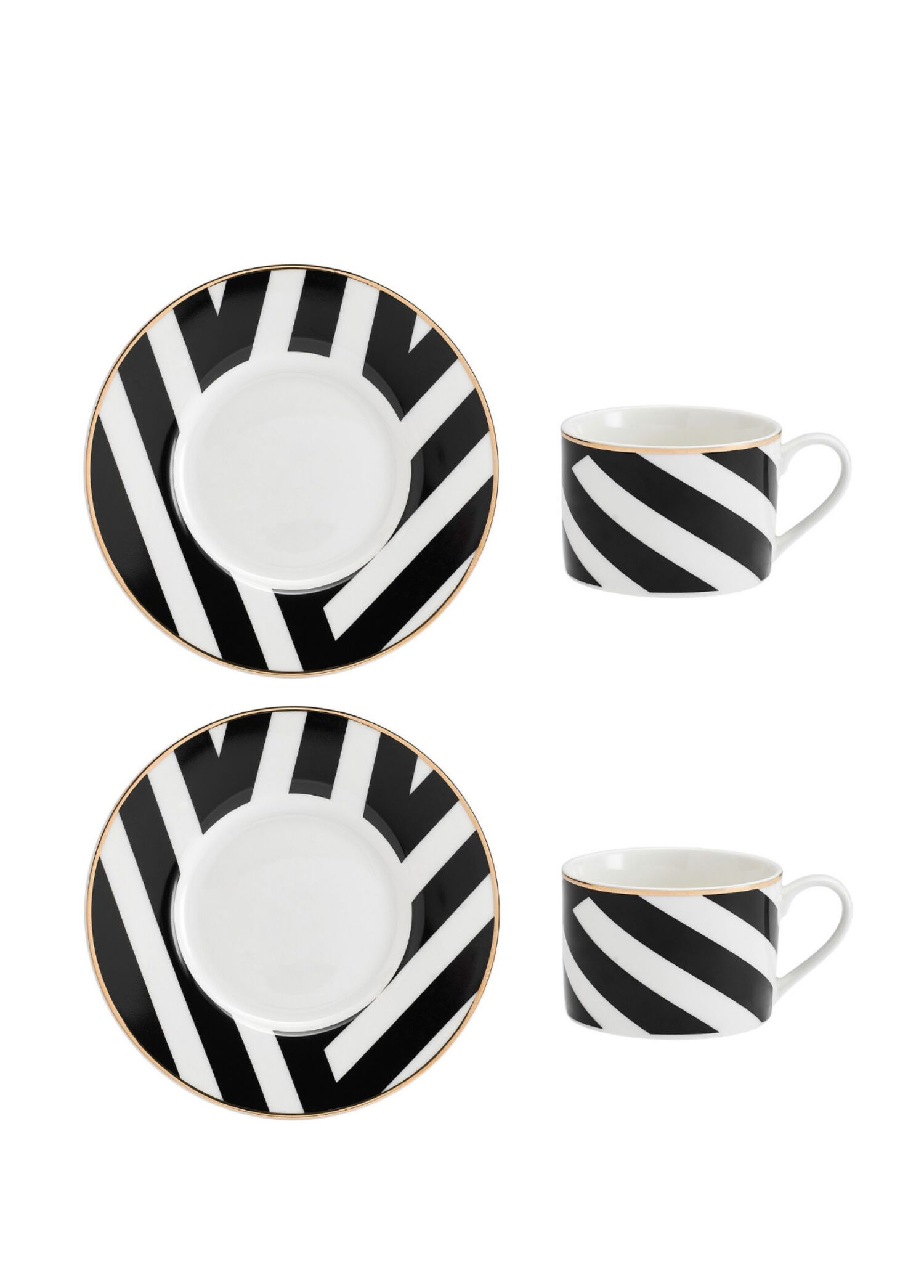 MKLDGEOCUPPK2 Luxe Deco Geometrik Çizgili 2'li Porselen Çay Fincanı Takımı