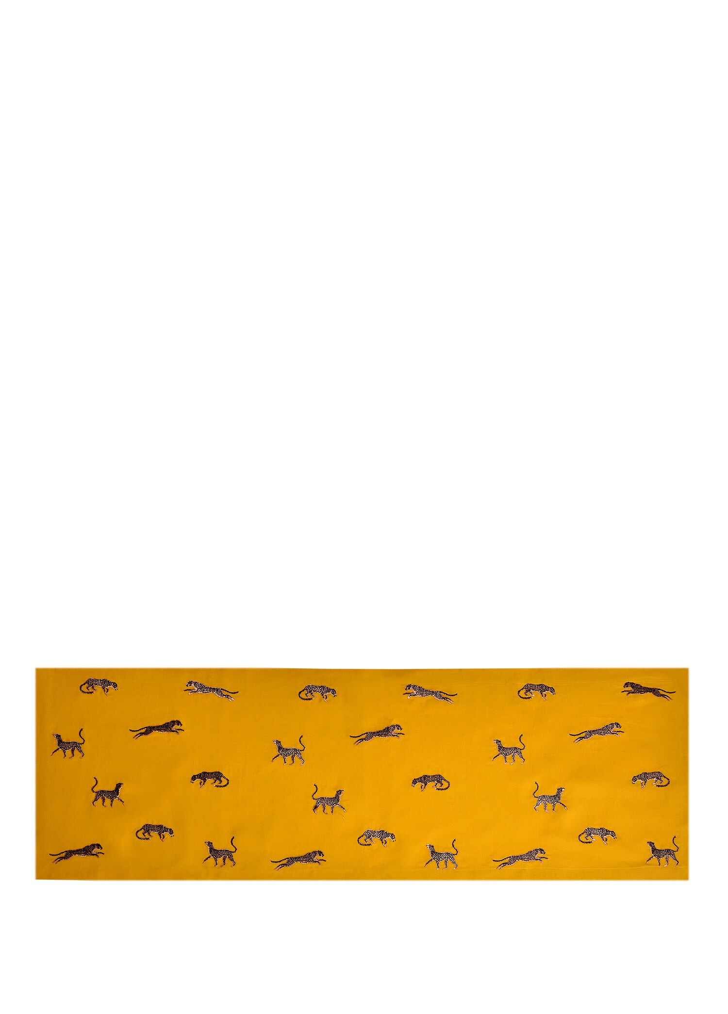 Leopar Desenli Özel Tasarım Sarı Keten Runner 40x120 cm