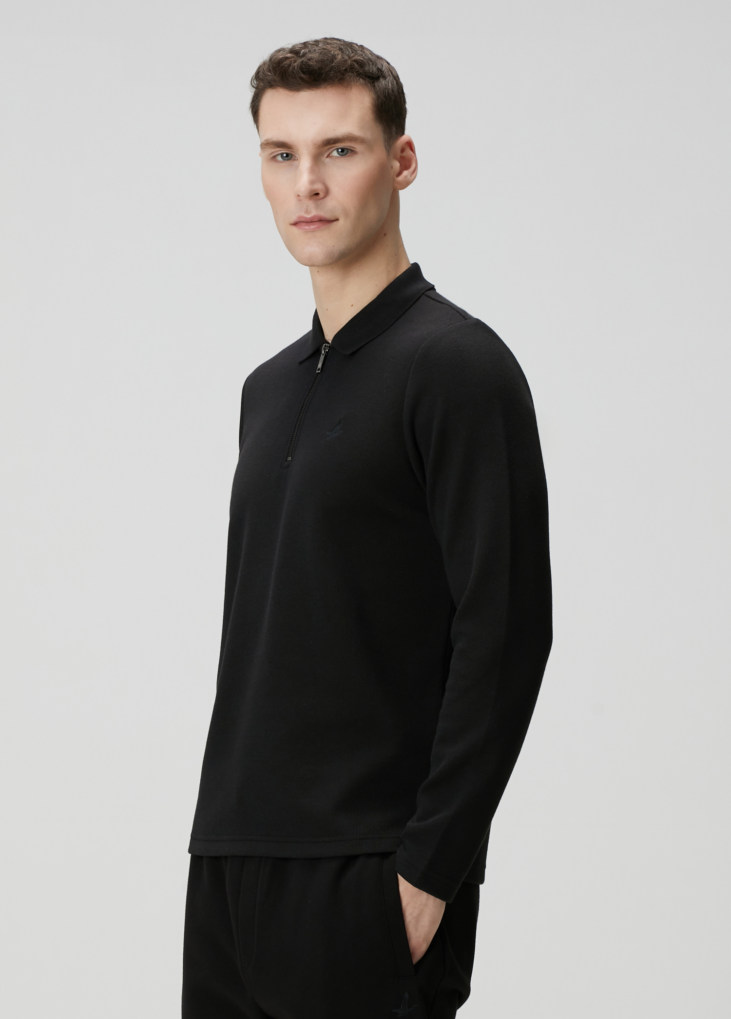 Siyah Polo Yaka Sweatshirt_2