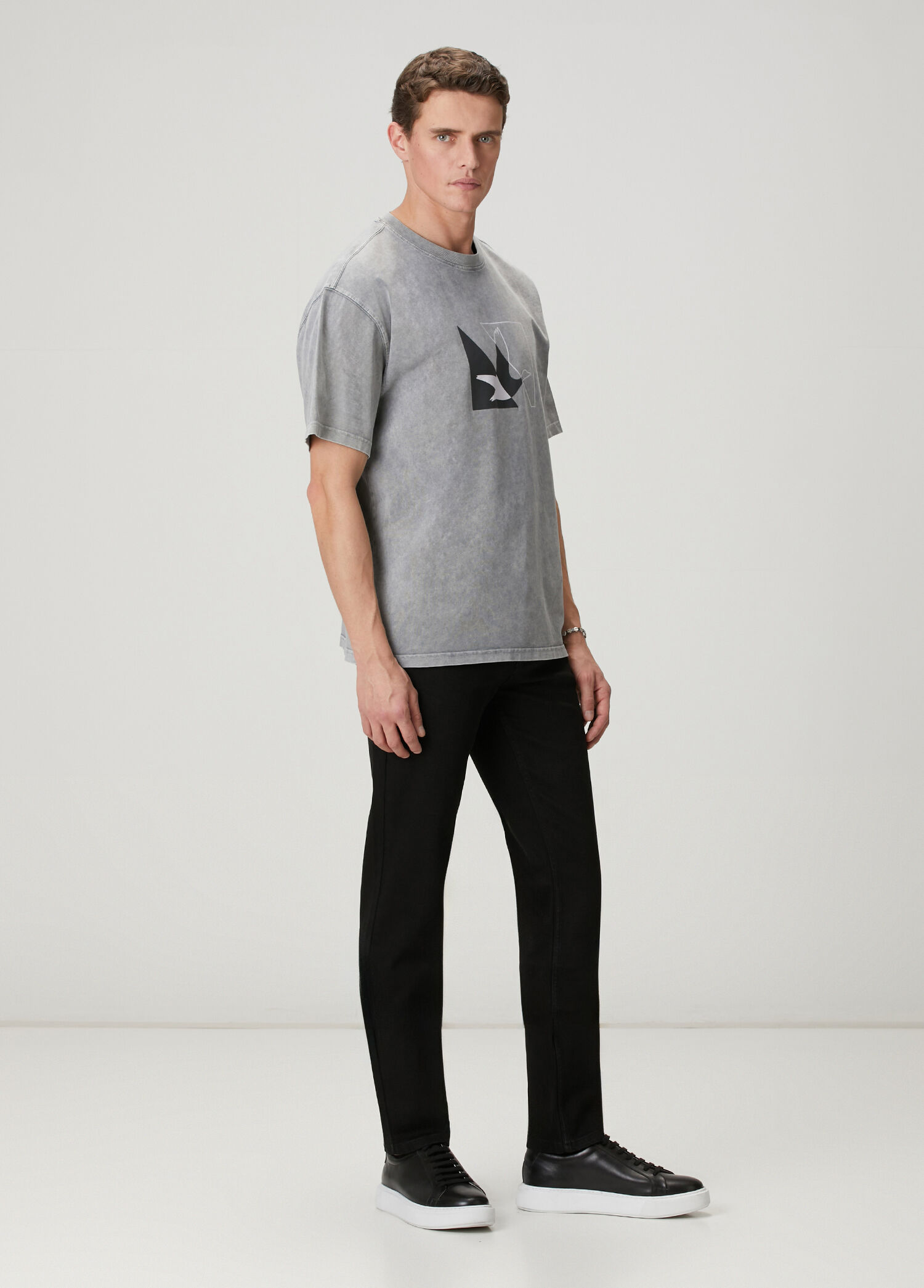 Beymen Club Antrasit Erkek Antrasit Logolu Oversize T-shirt