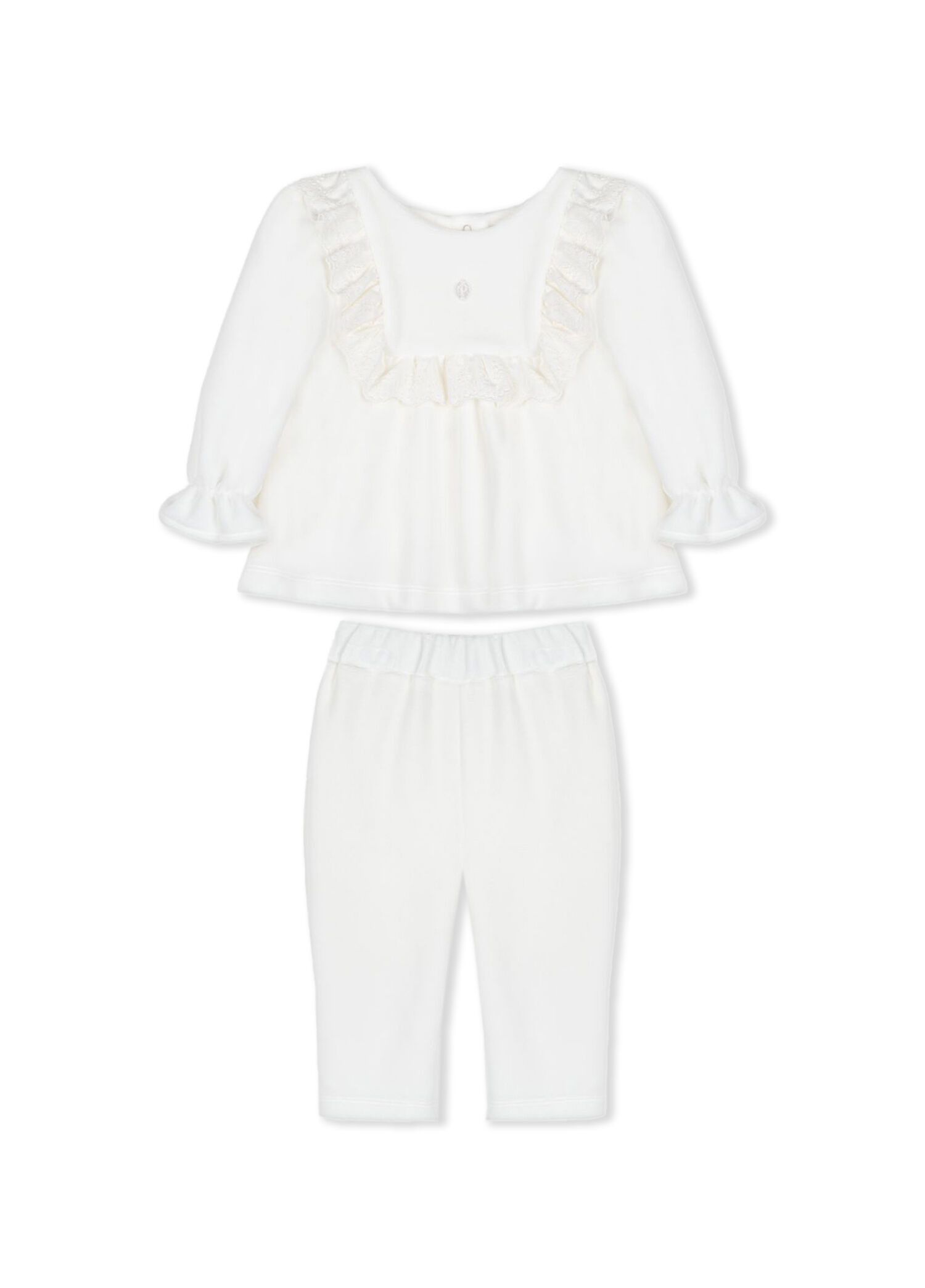 Beyaz Fırfır Detaylı Bluz ve Pantolon Kız Bebek 2'li Set