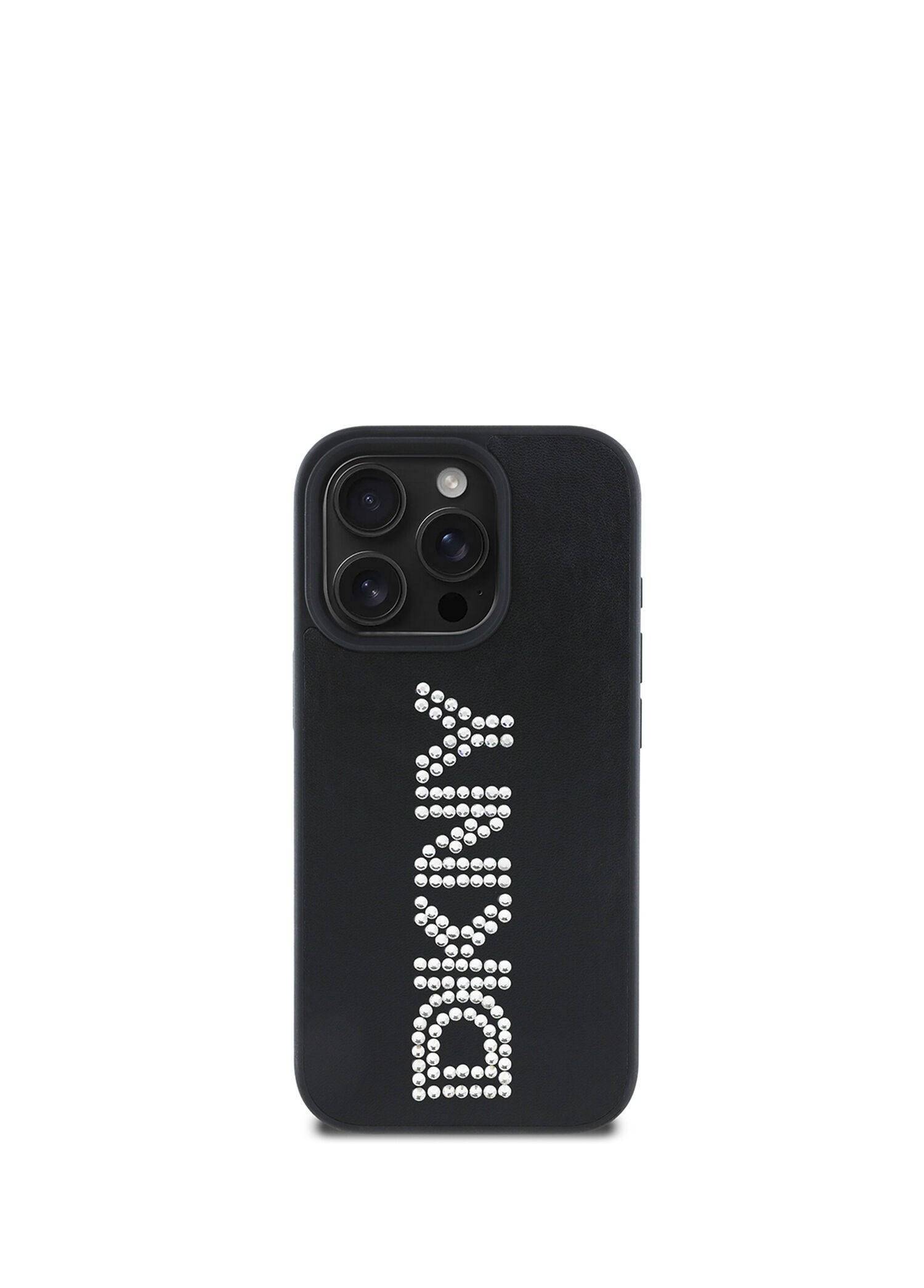 Rhinestones iPhone 16 Pro Metalik Taşlı PU Deri Telefon Kılıfı
