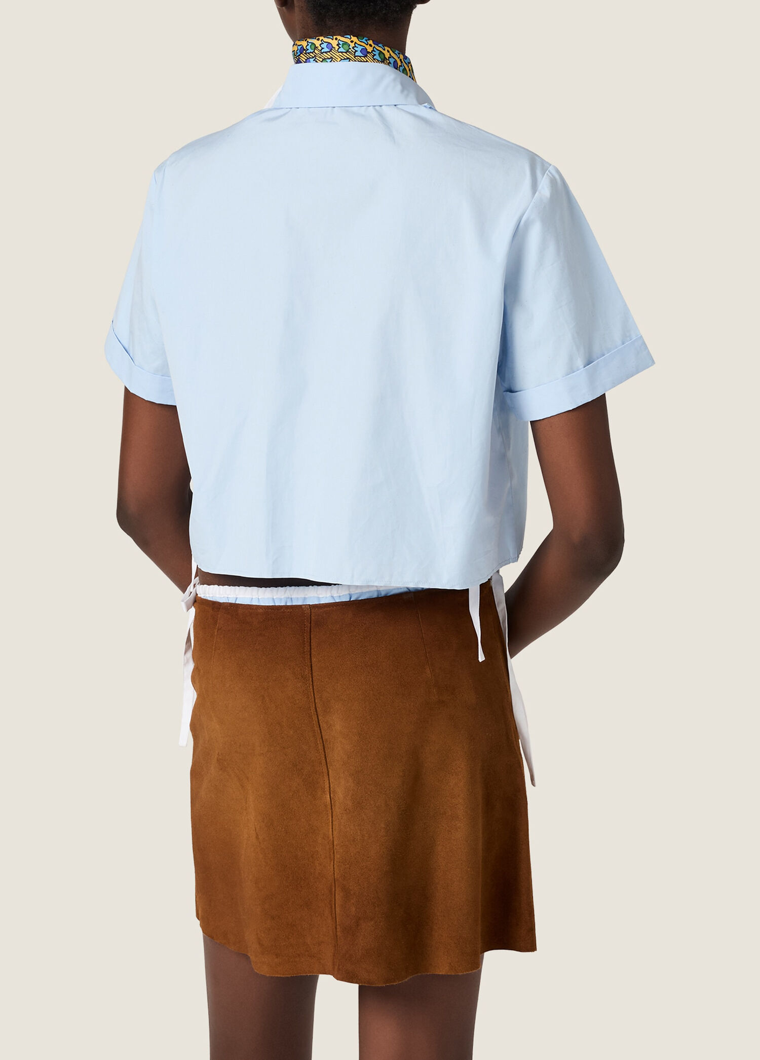Miu Miu Açık Mavi Kadın Açık Mavi Poplin Kısa Kollu Kadın Crop