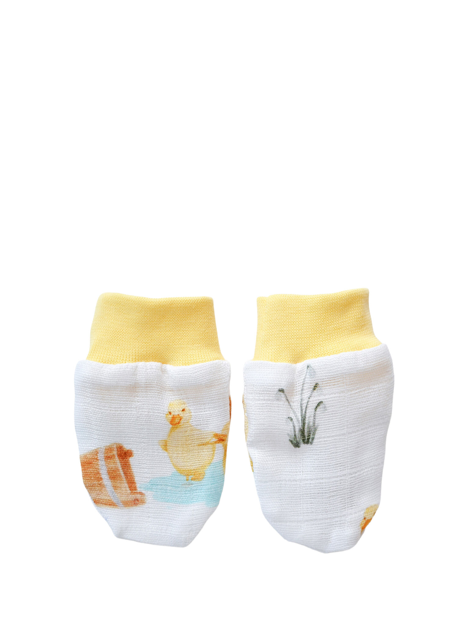 Petits Caneton Sarı Pamuklu Unisex Bebek Müslin Eldiven
