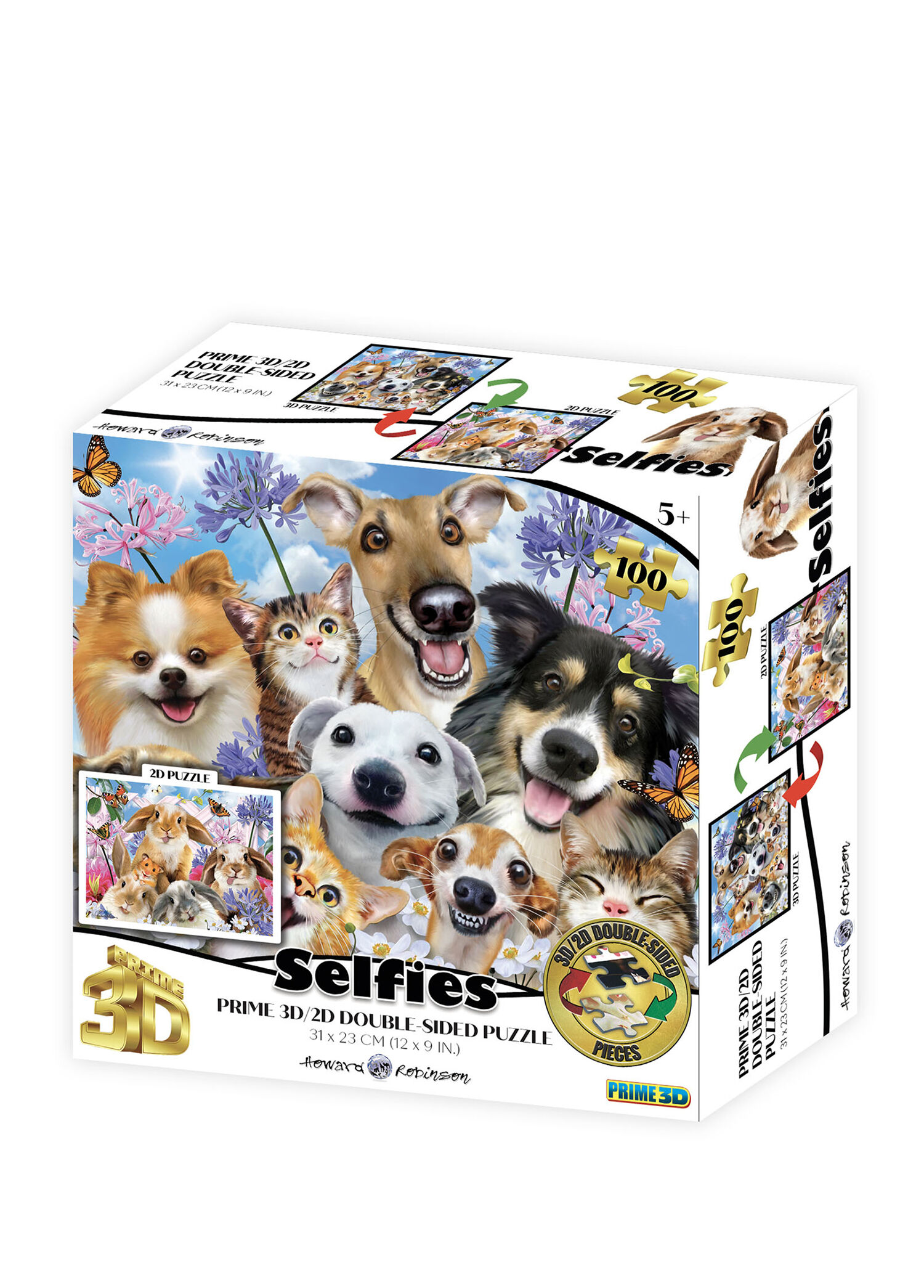 Pet ve Tavşan Selfie Çift Taraflı 100 Parça 3D Puzzle