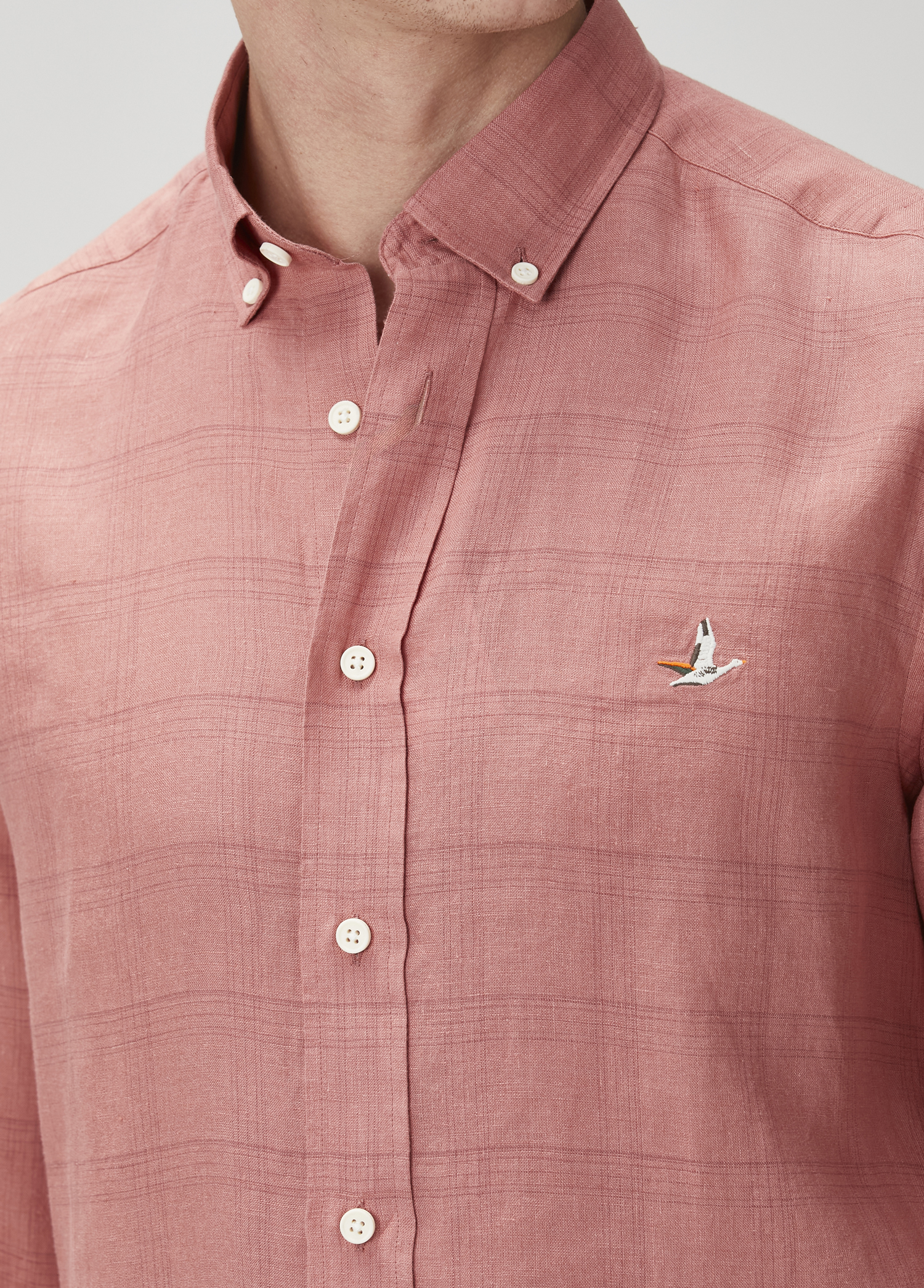 Comfort Fit Koyu Pembe Ekose Desenli Keten Gömlek_5