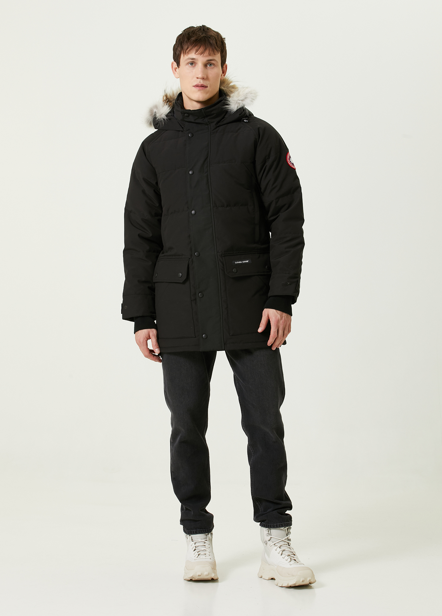 Canada Goose Emory Black Hooded Logo Detailed Parka