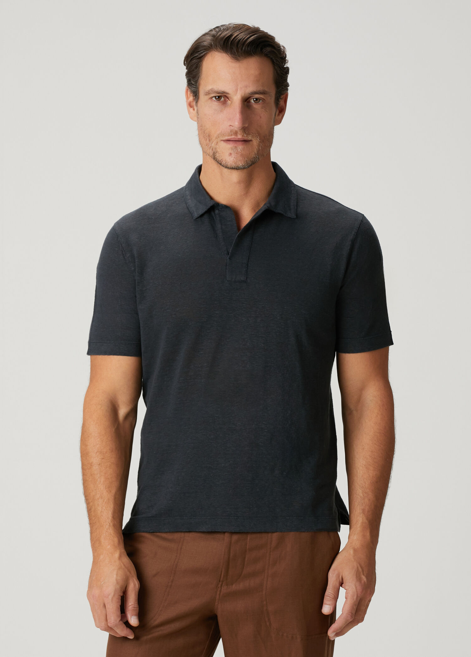 Lacivert Polo Yaka Keten T-shirt