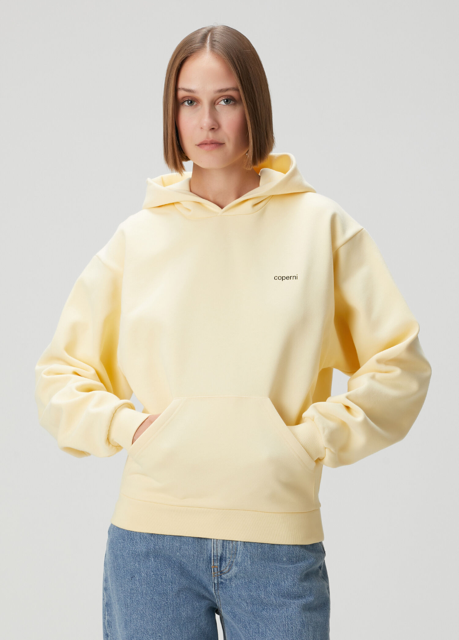 Sarı Kapüşonlu Organik Pamuk Sweatshirt