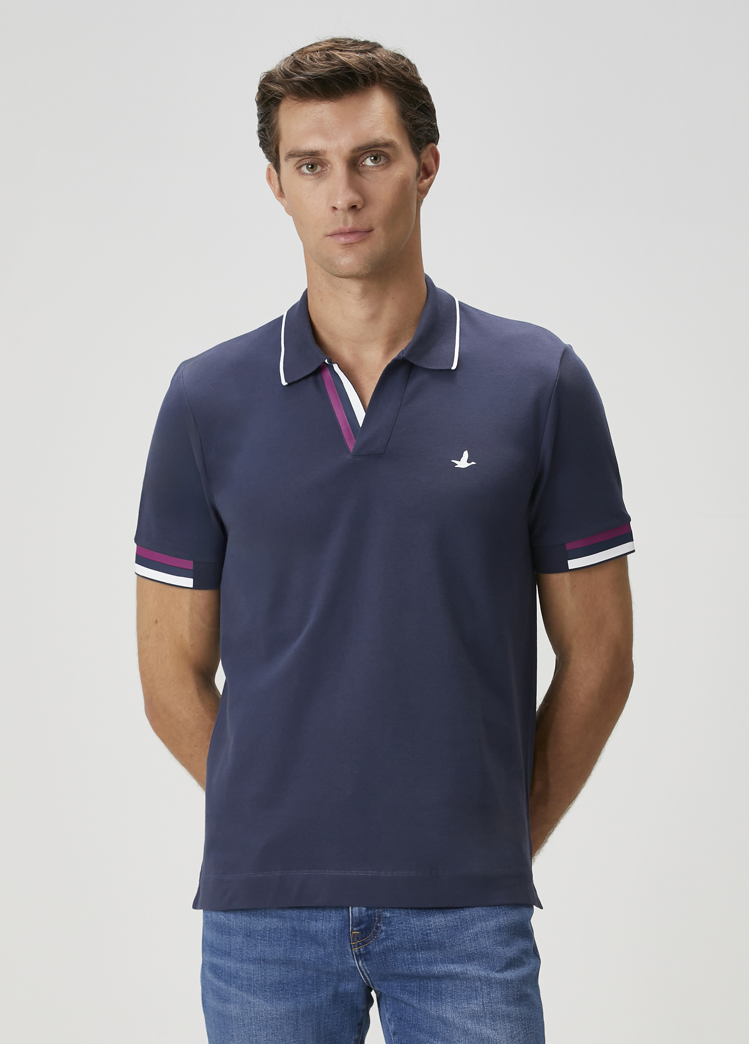 Lacivert Şerit Detaylı Polo T-shirt_2
