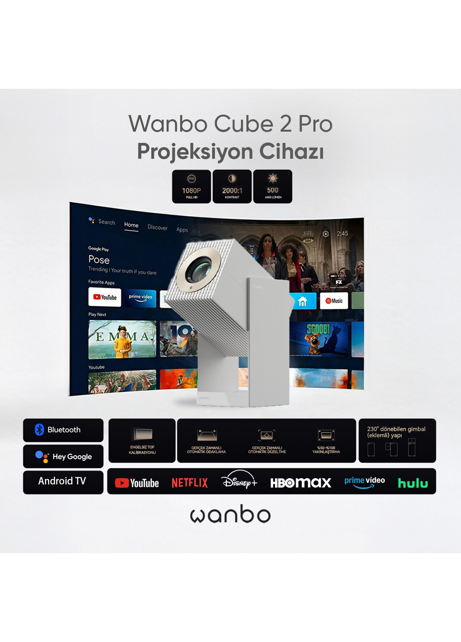 Wanbo - Cube 2 Pro Beyaz Projeksiyon Cihazı - Beyaz