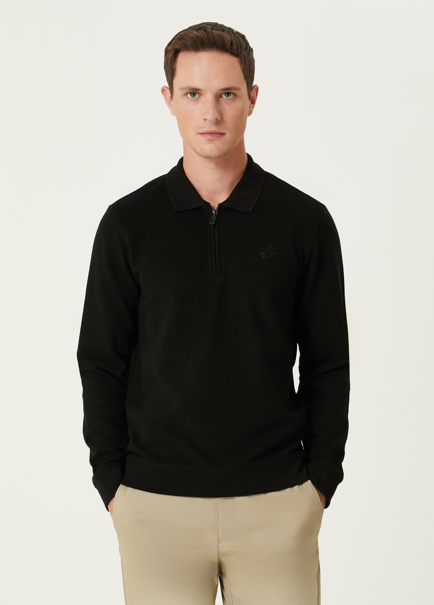 Siyah Polo Yaka Sweatshirt