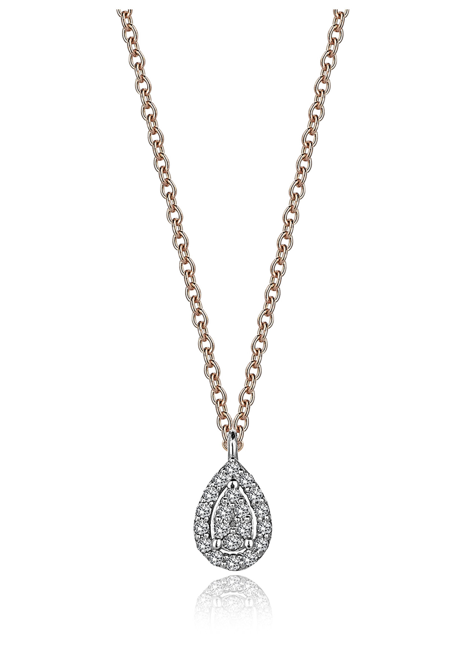 Damla Pırlanta Taşlı 14 Ayar Rose Gold Kadın Kolye