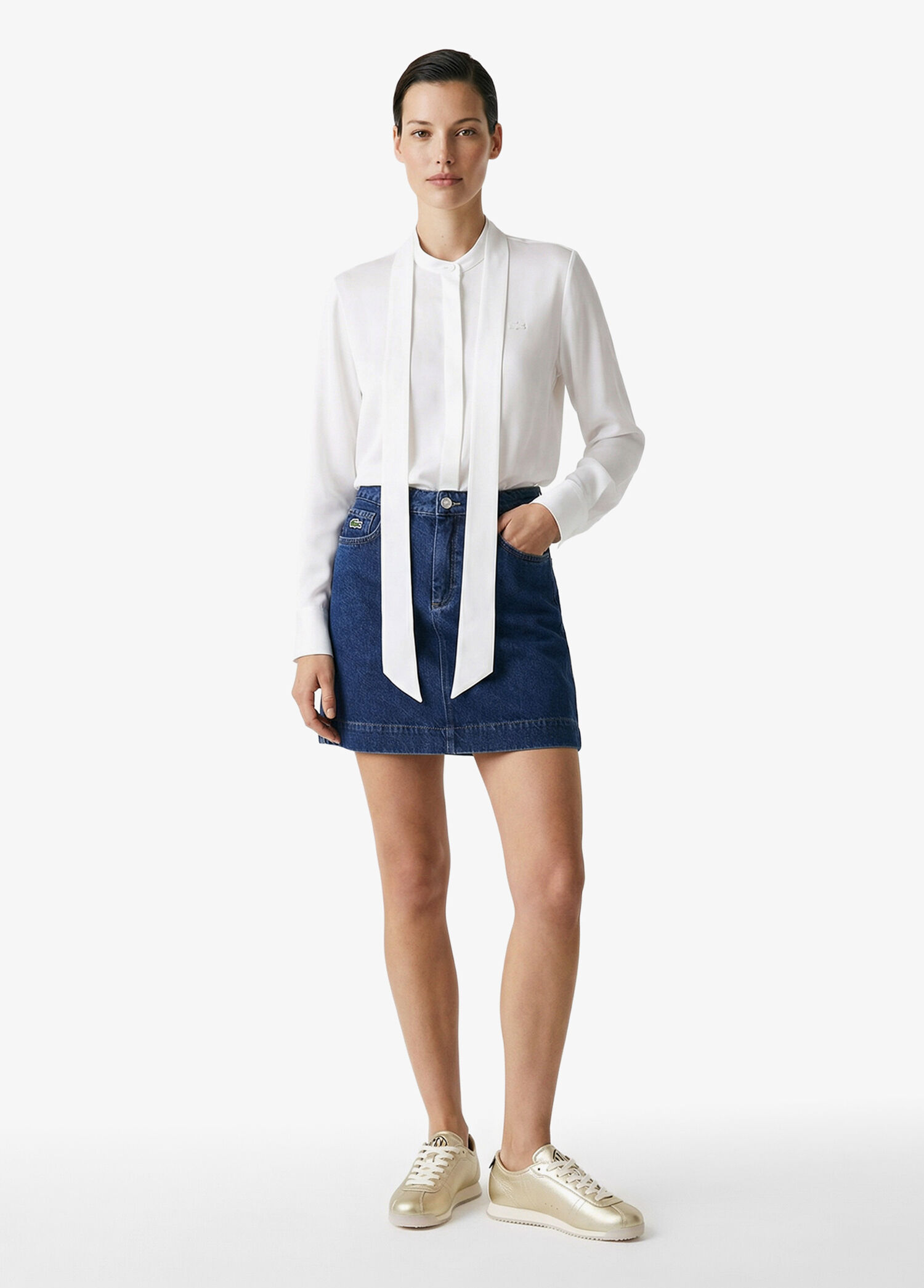 P Lacoste Koyu Mavi Denim Classic Fit Kadin Etek