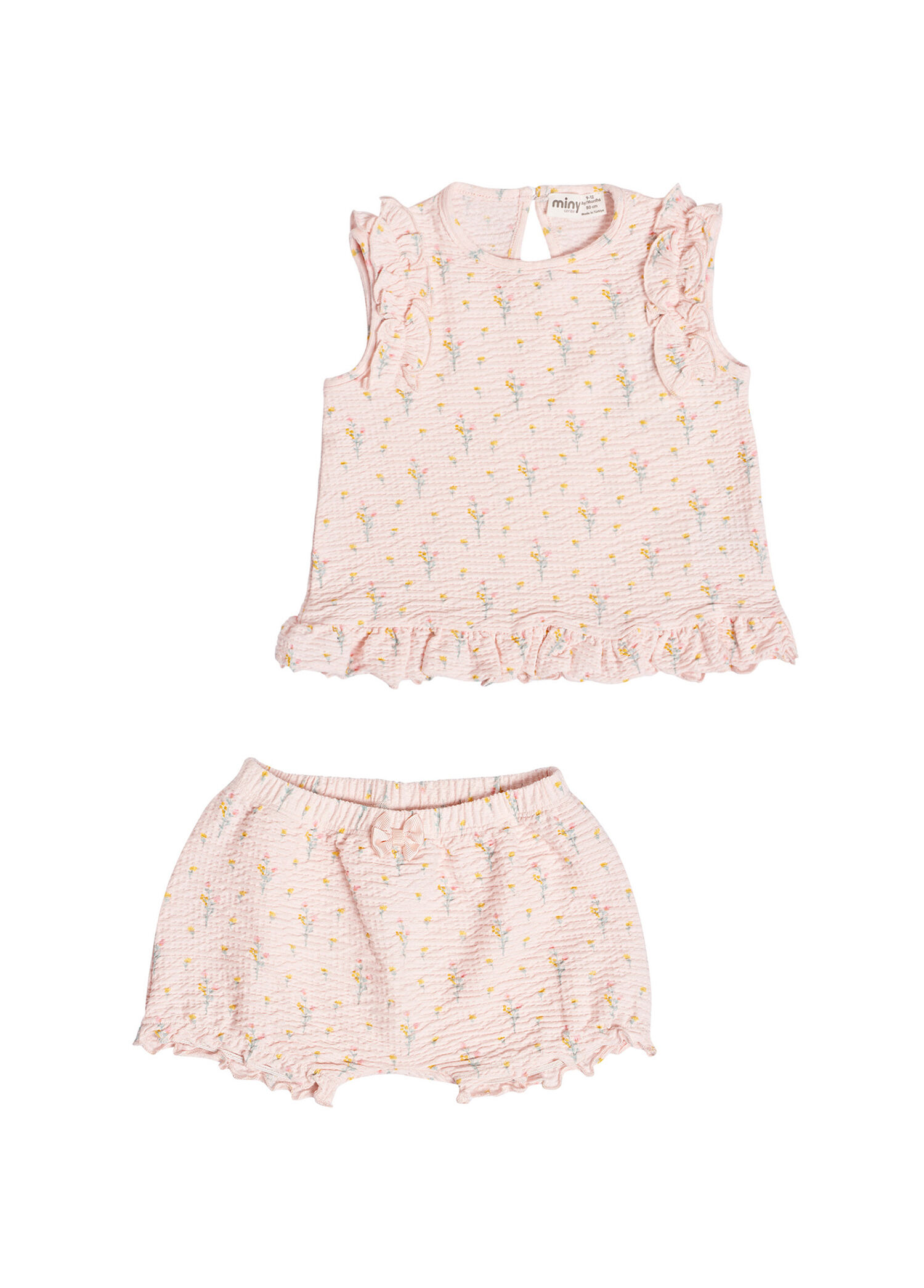 Çıtçıtlı Pembe Fırfırlı Kolsuz Bluz ve Şort Kız Bebek 2'li Set