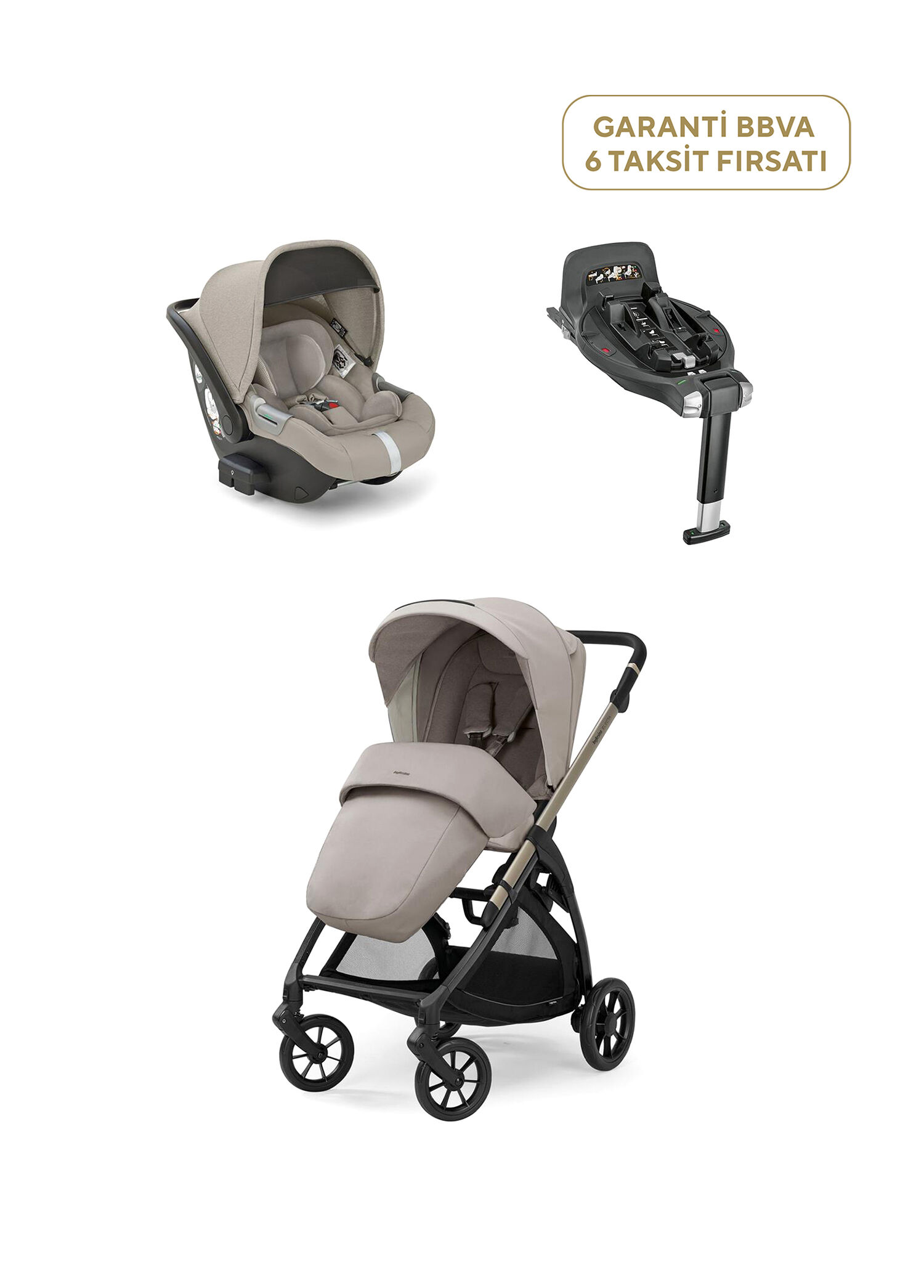 Electa+ Battery Beige Tek Elle Katlanabilen Çift Yönlü Bebek Arabası + Ana Kucağı + Baza 3'lü Seyahat Sistem Bebek Arabası