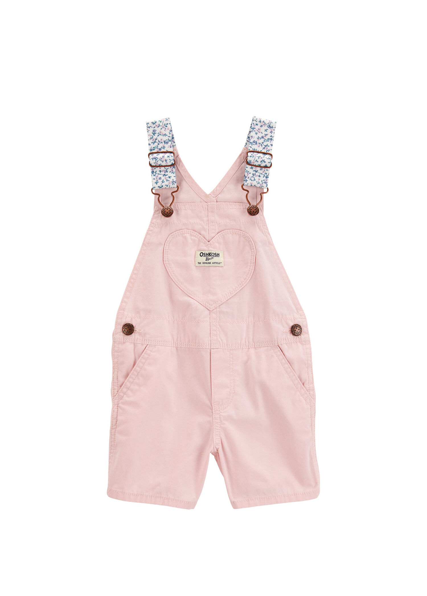Pembe Çiçek Desenli Askılı Kız Bebek Salopet Şort