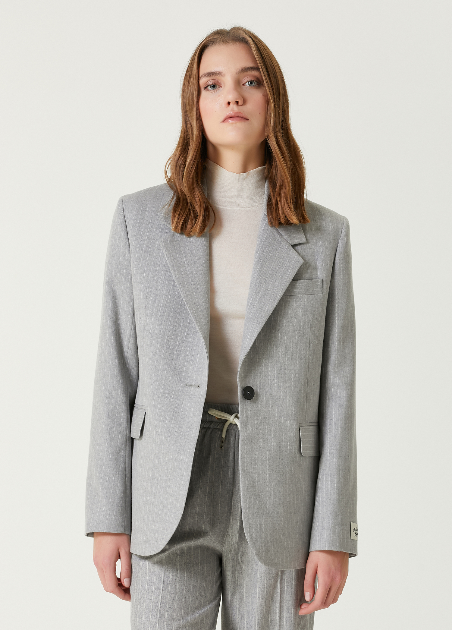 Tailored Fit Gri Çizgili Blazer