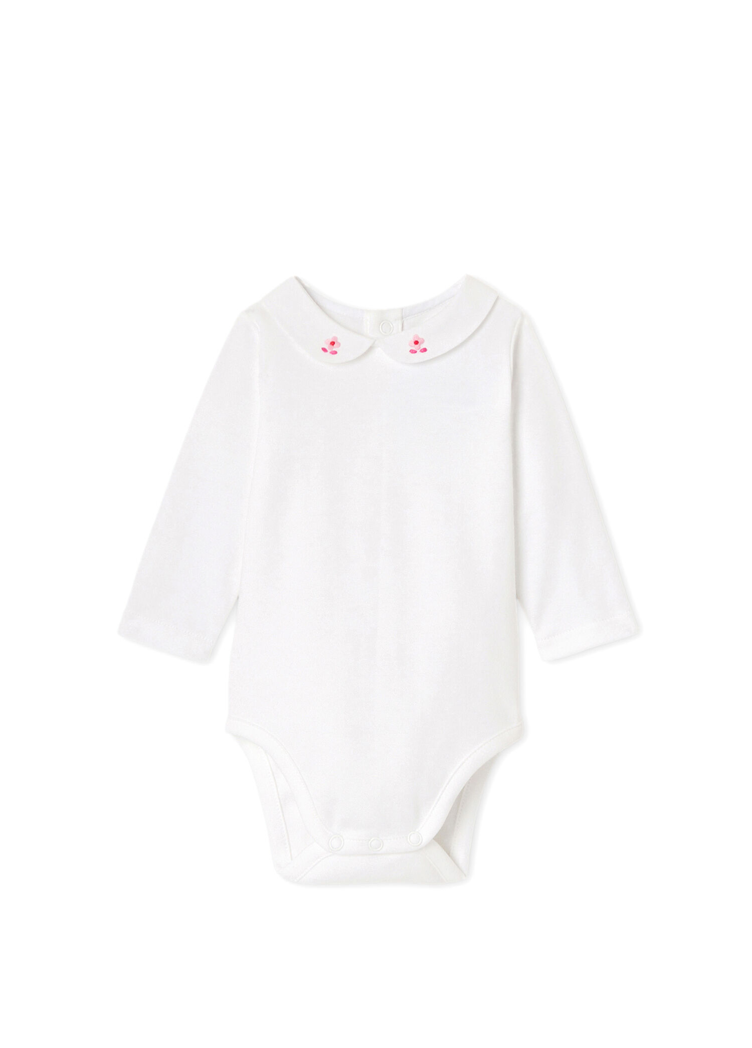 Beyaz El İşlemeli Poplin Yaka Uzun Kollu Kız Bebek Body