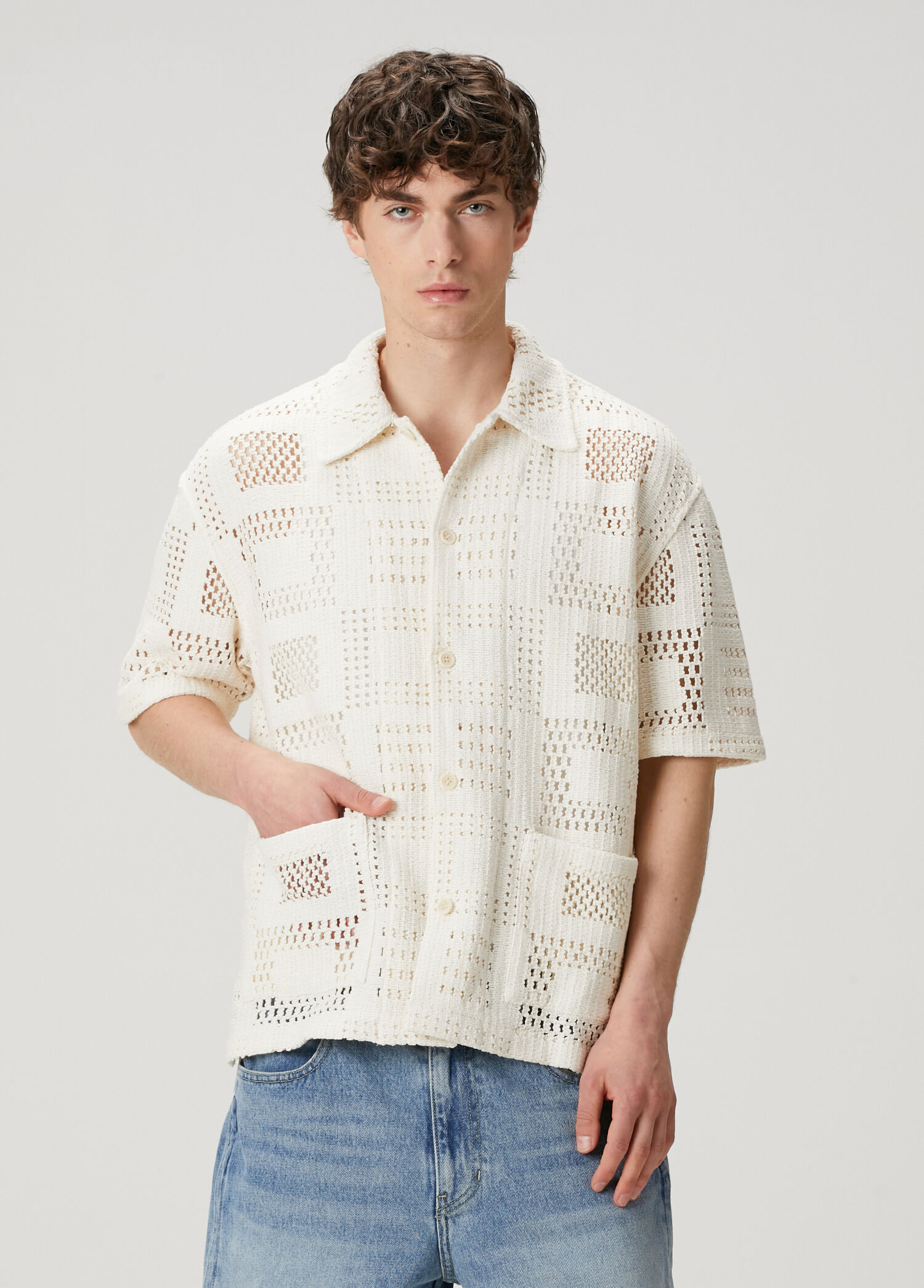 Beige Crochet Knit Shirt