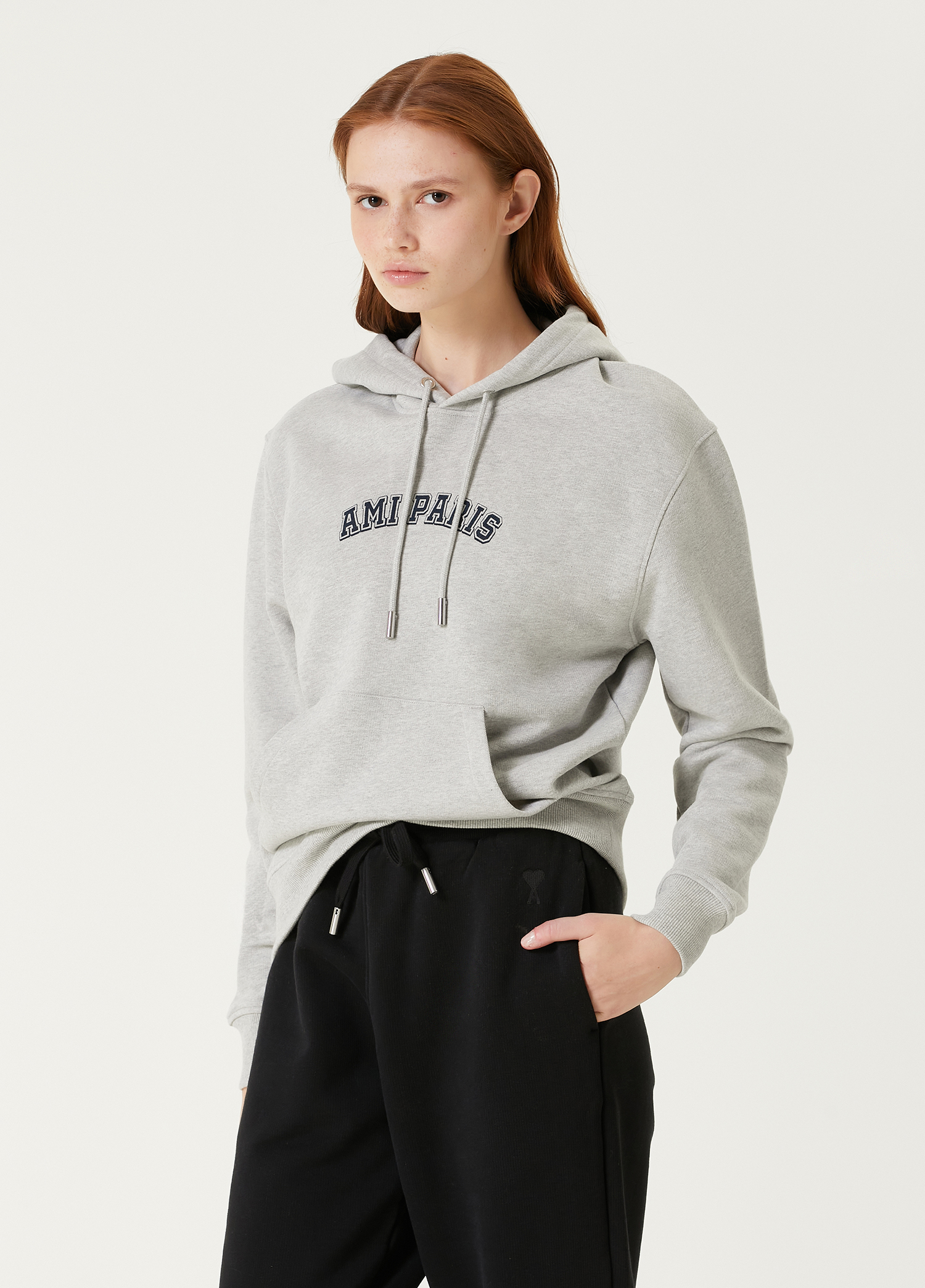 Gri Kapüşonlu Logolu Sweatshirt