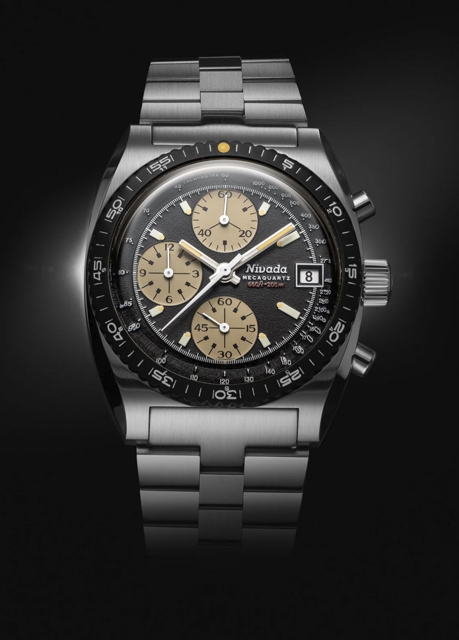 ニーチェ / CROWS Nivada Grenchen Siyah Erkek Chronosport Mecaquartz Gri Çelik Erkek