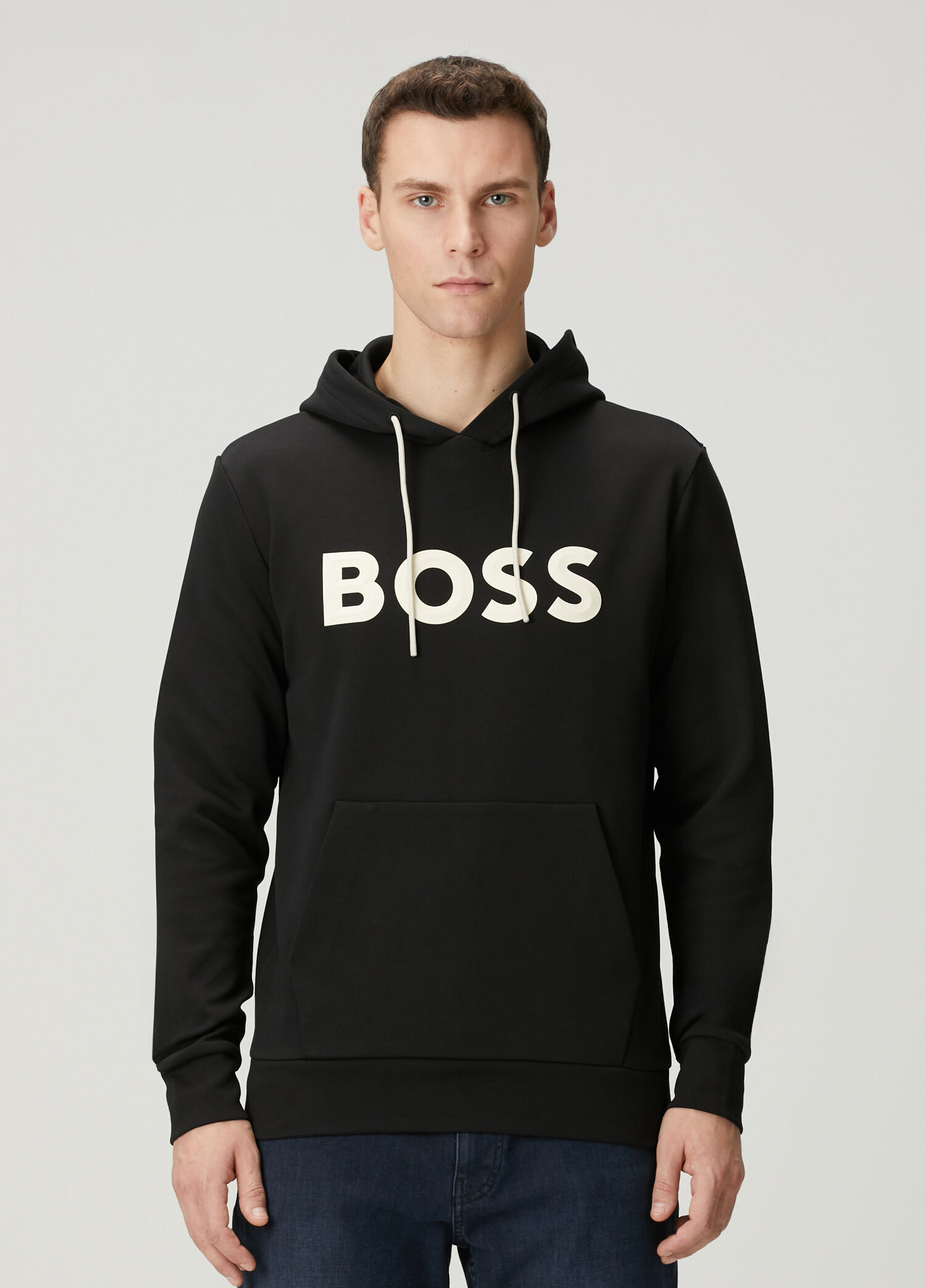 Siyah Kapüşonlu Logo Baskılı Sweatshirt