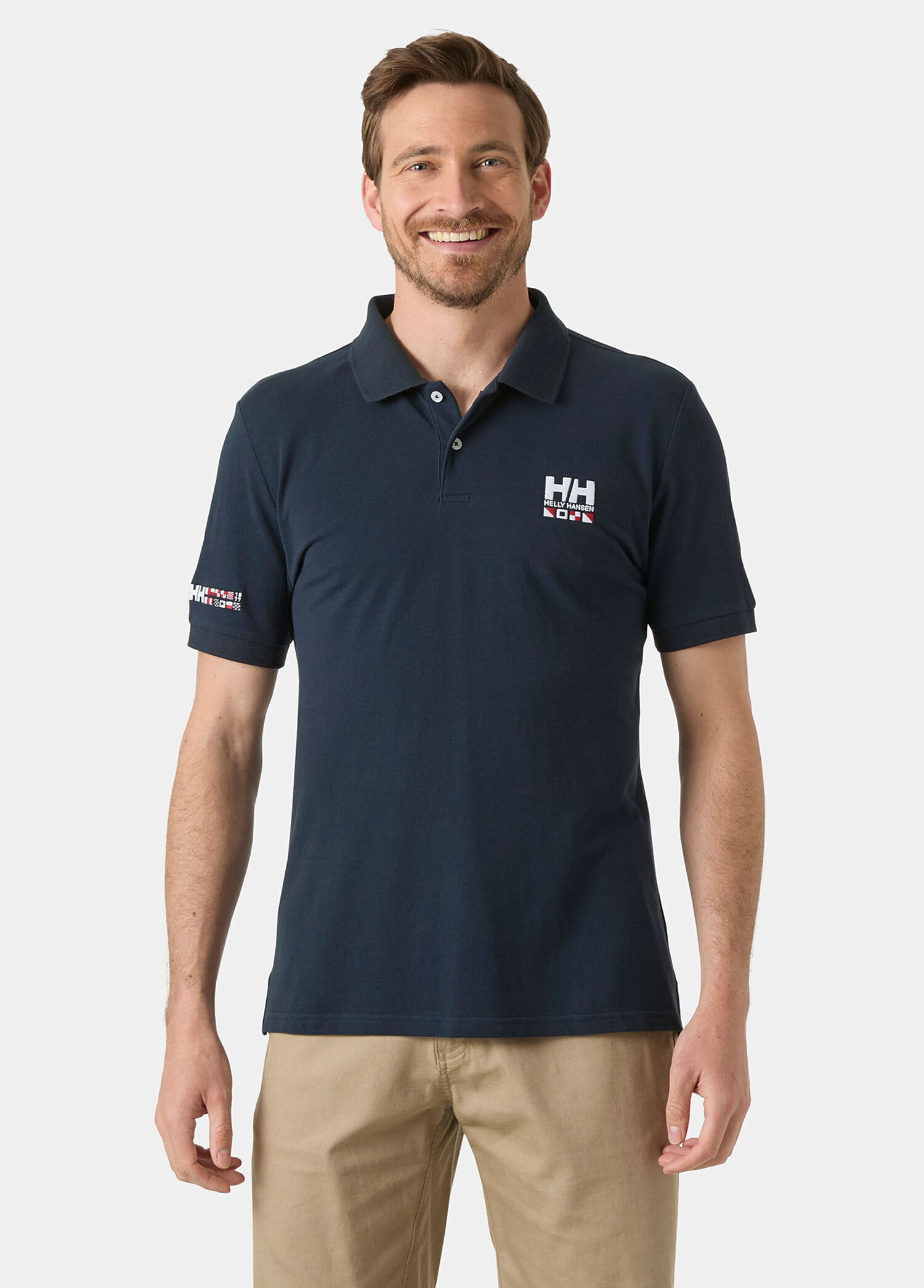P Helly Hansen Messina Graphic Fitted Navy Pamuklu Polo Yaka Kisa Kollu Erkek T Shirt