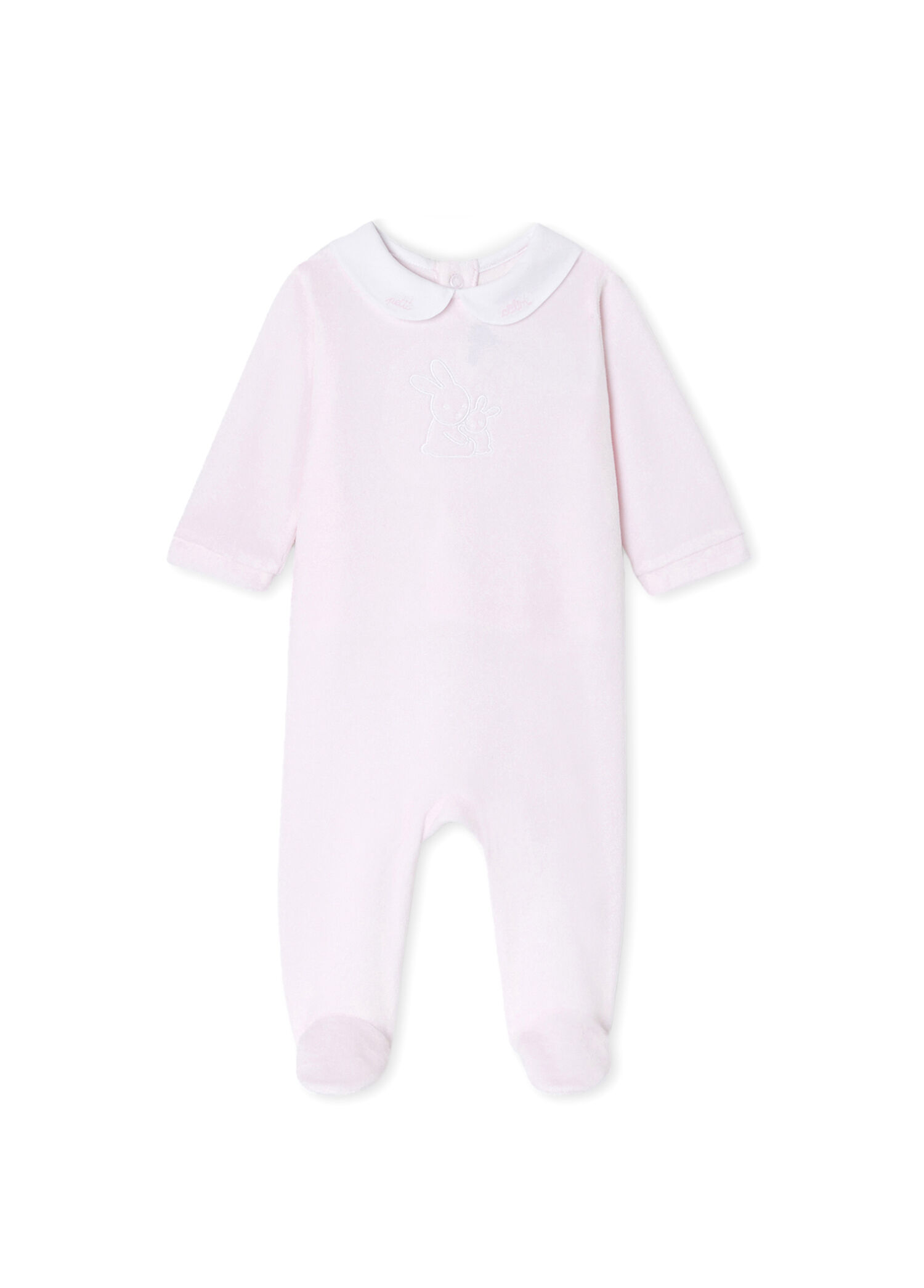 Açık Pembe Kadife Peter Pan Yaka Kız Bebek Tulum