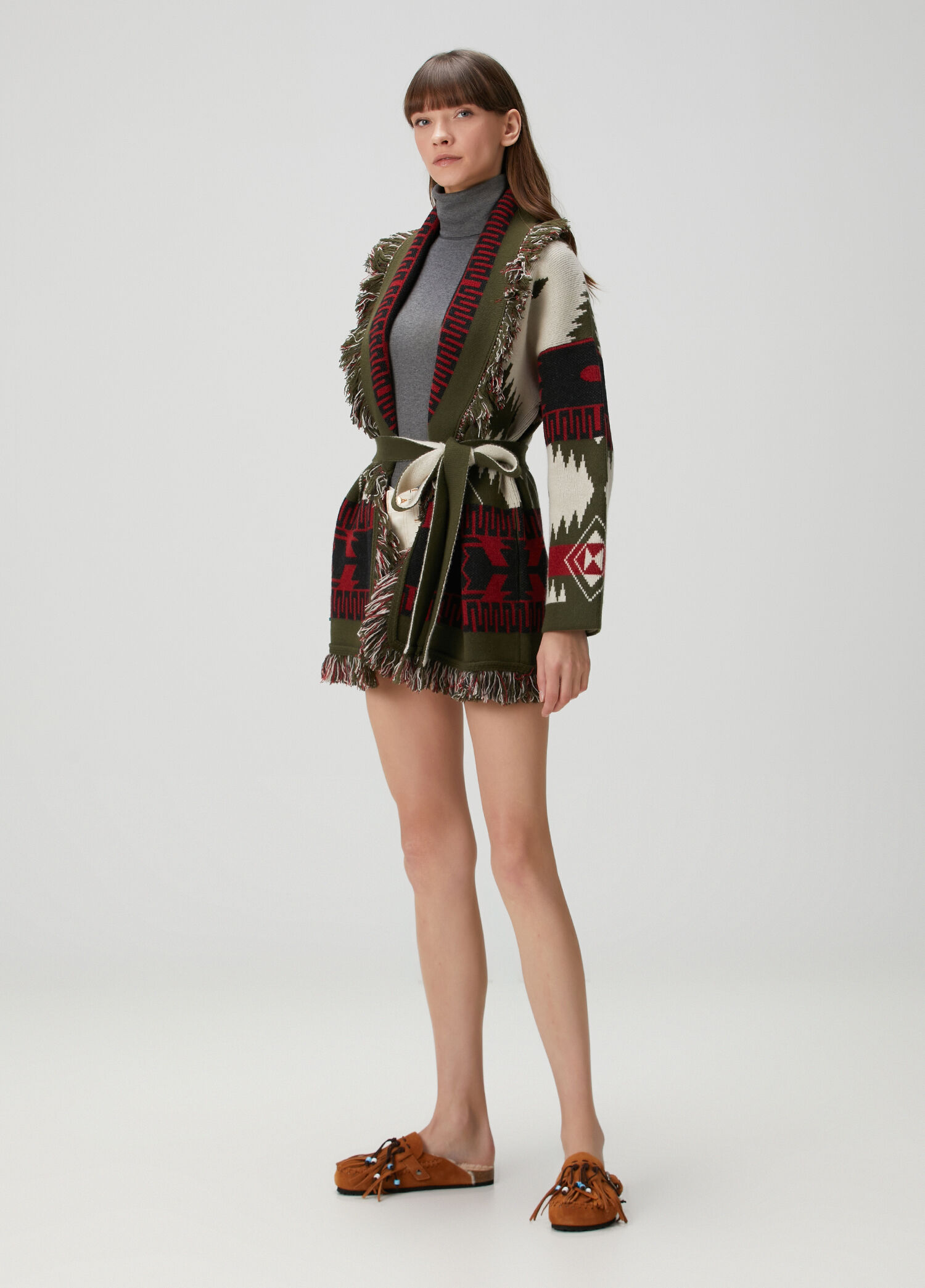Alanui - Icon Khaki Jacquard Cashmere Cardigan