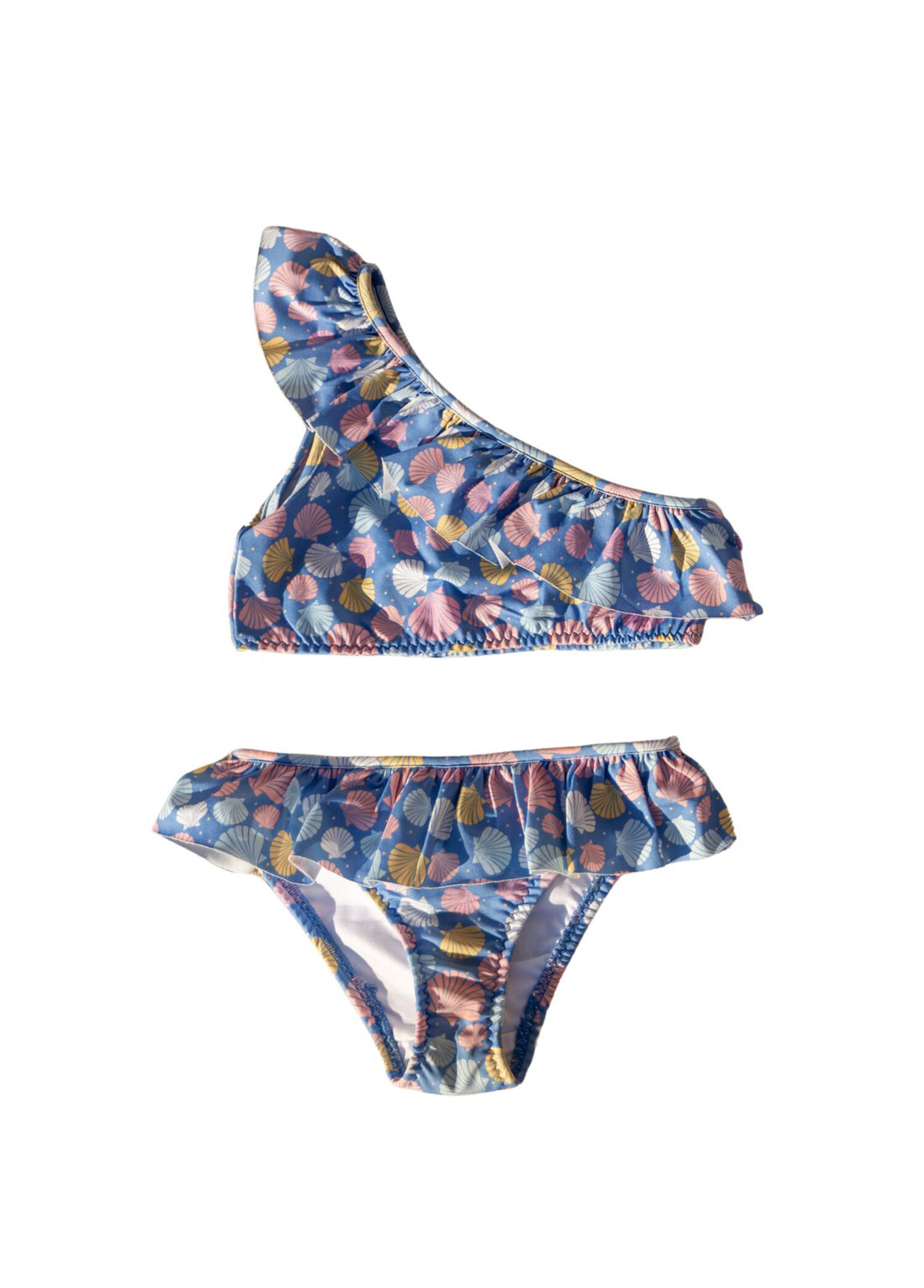 Sea Shell Mavi Desenli Tek Omuz Kız Çocuk Bikini Takımı