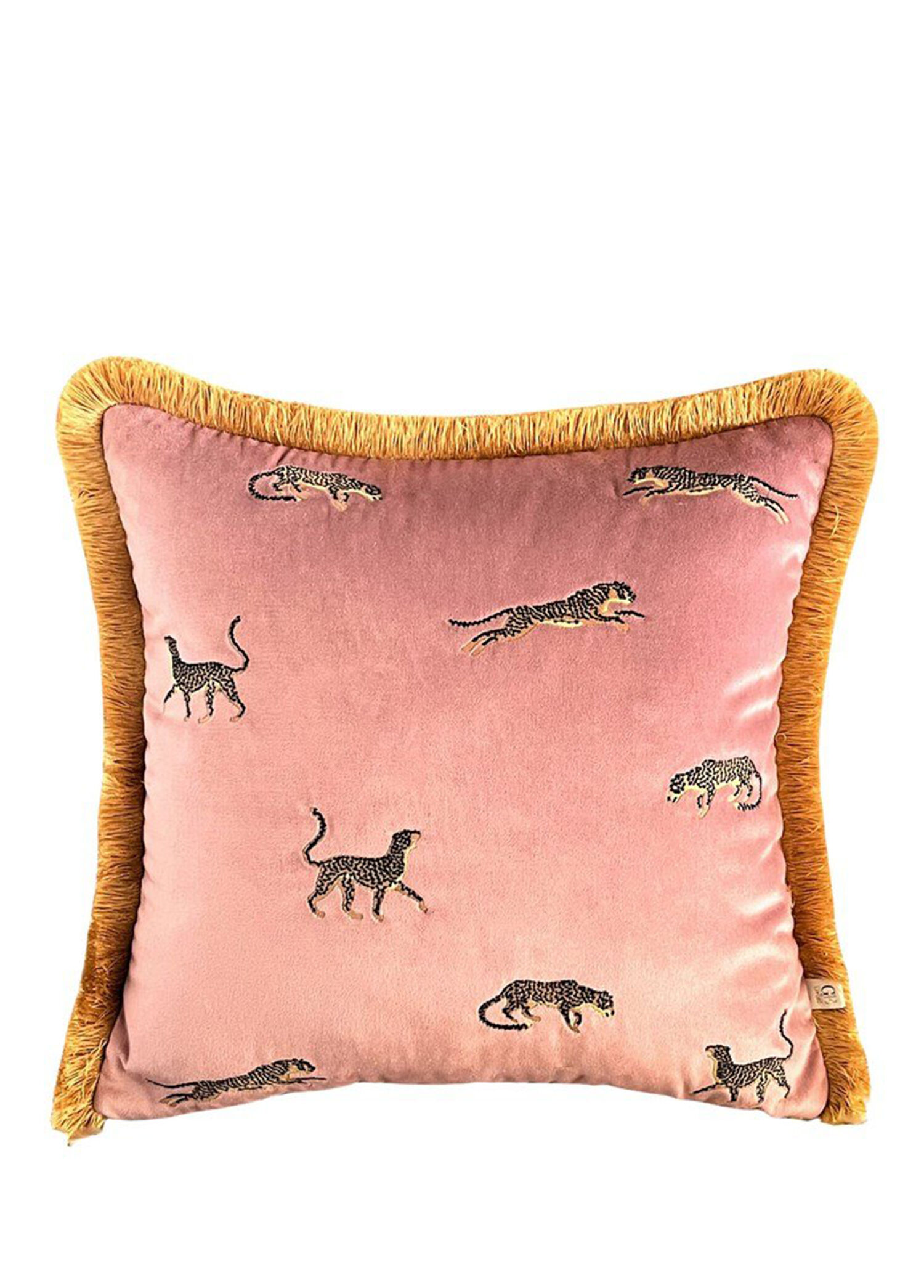 Dekoratif Leopar Desenli Pembe Kadife Kırlent Kılıfı 45 x 45 cm