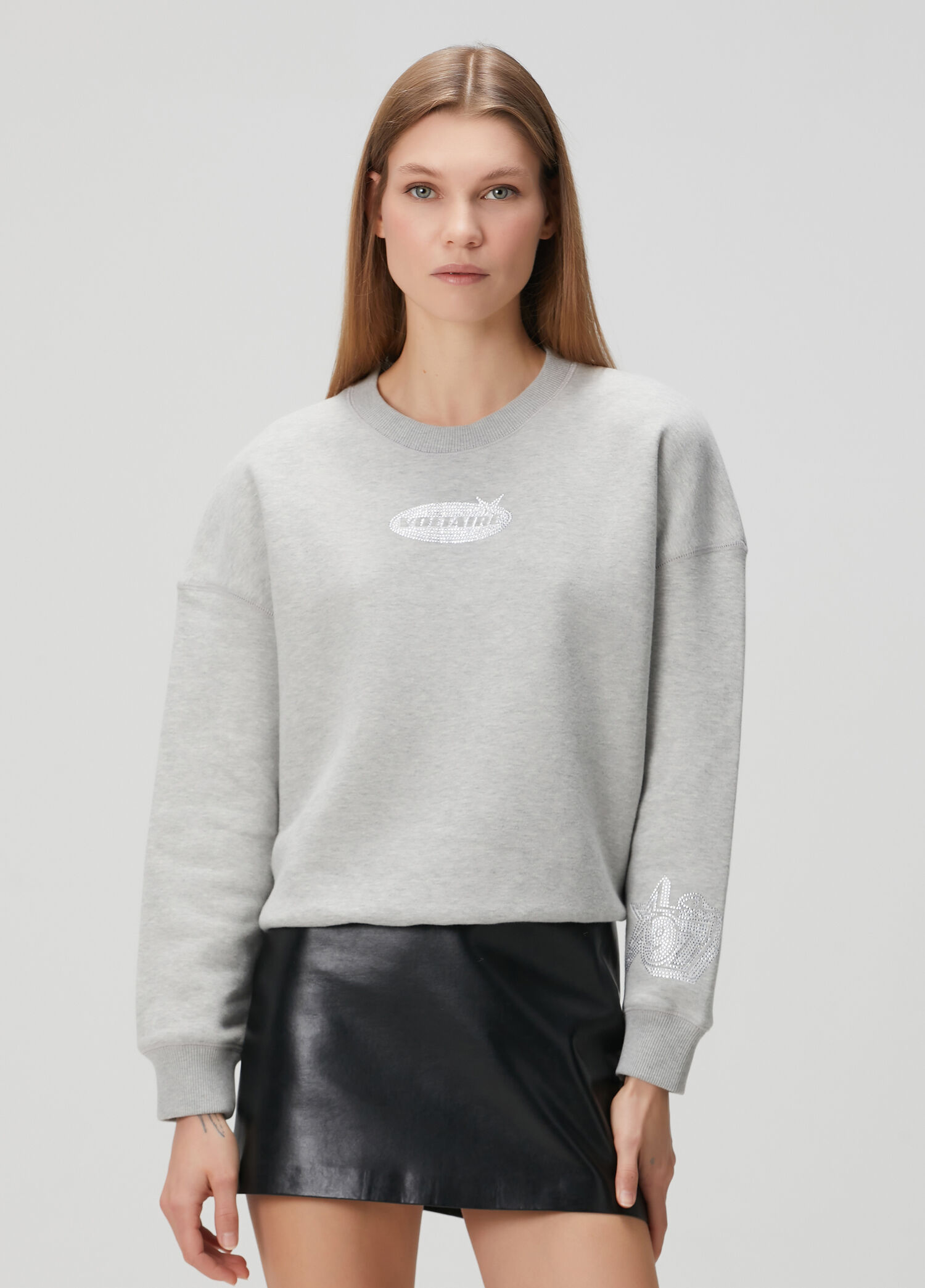 Mira Gri Taşlı Logolu Sweatshirt