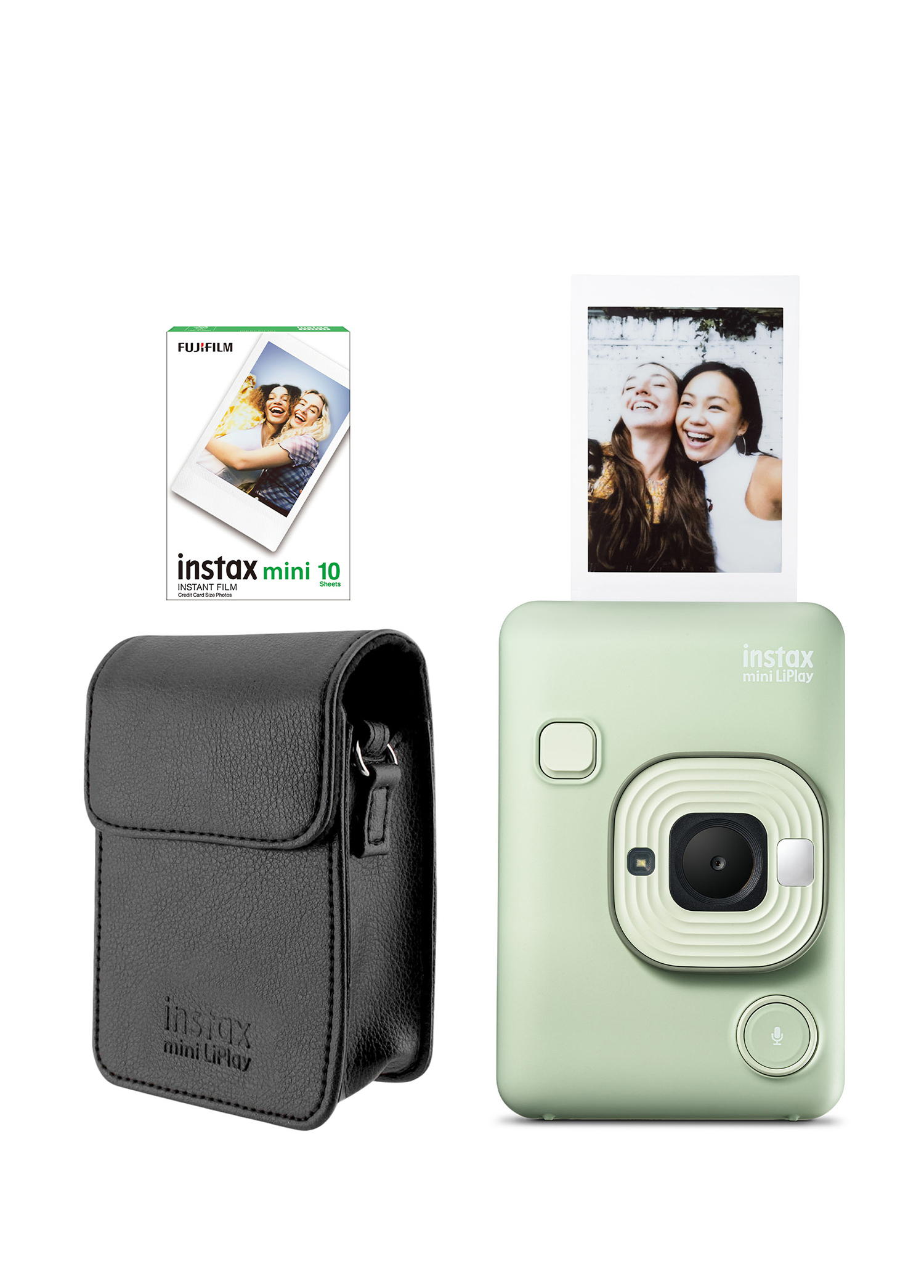 Instax Mini LiPlay Hybrid Matcha Green Fotoğraf Makinesi + 10'lu Film ve Deri Kılıf Hediye Seti